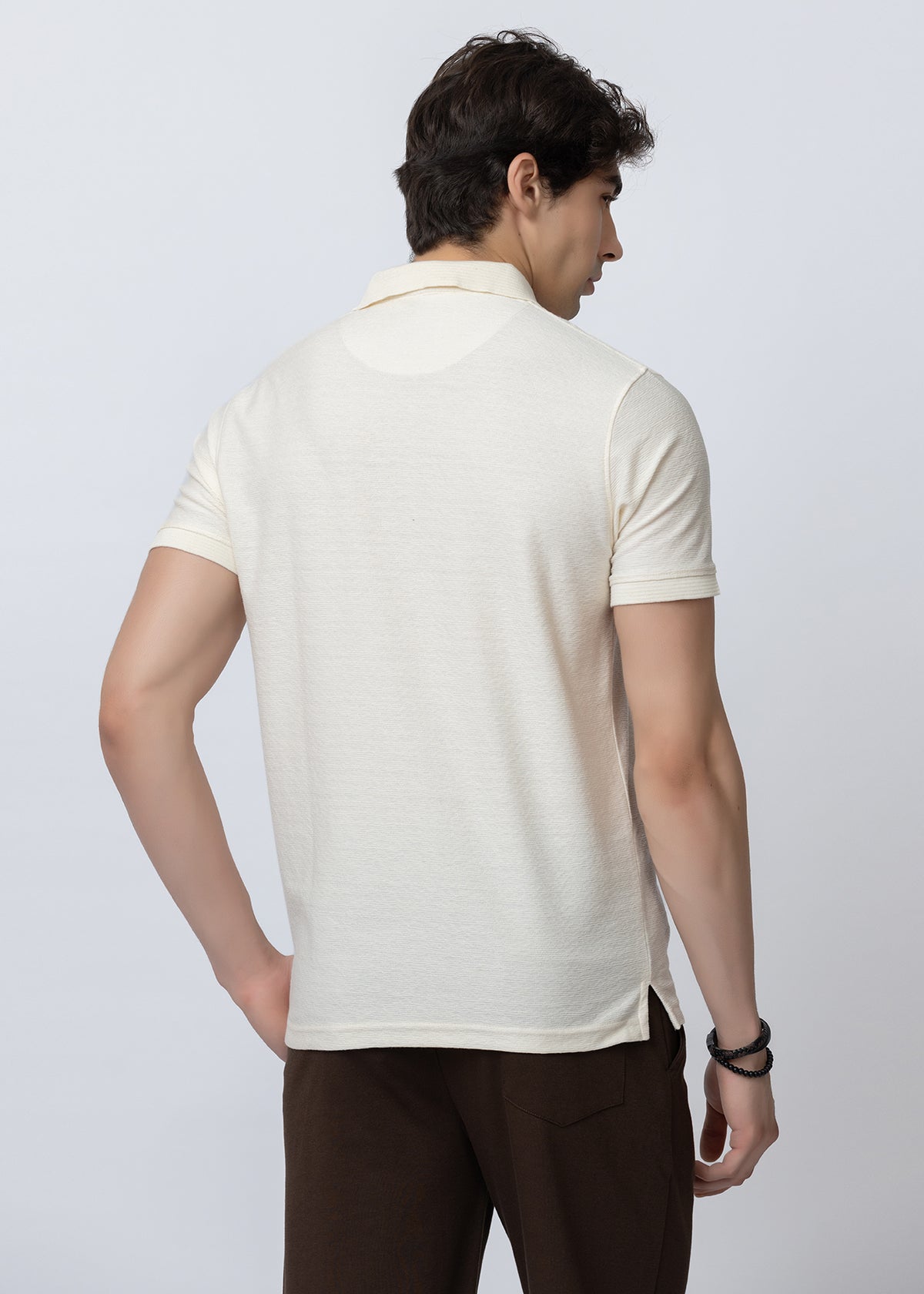 Off white Textured Cotton Polo T-Shirt