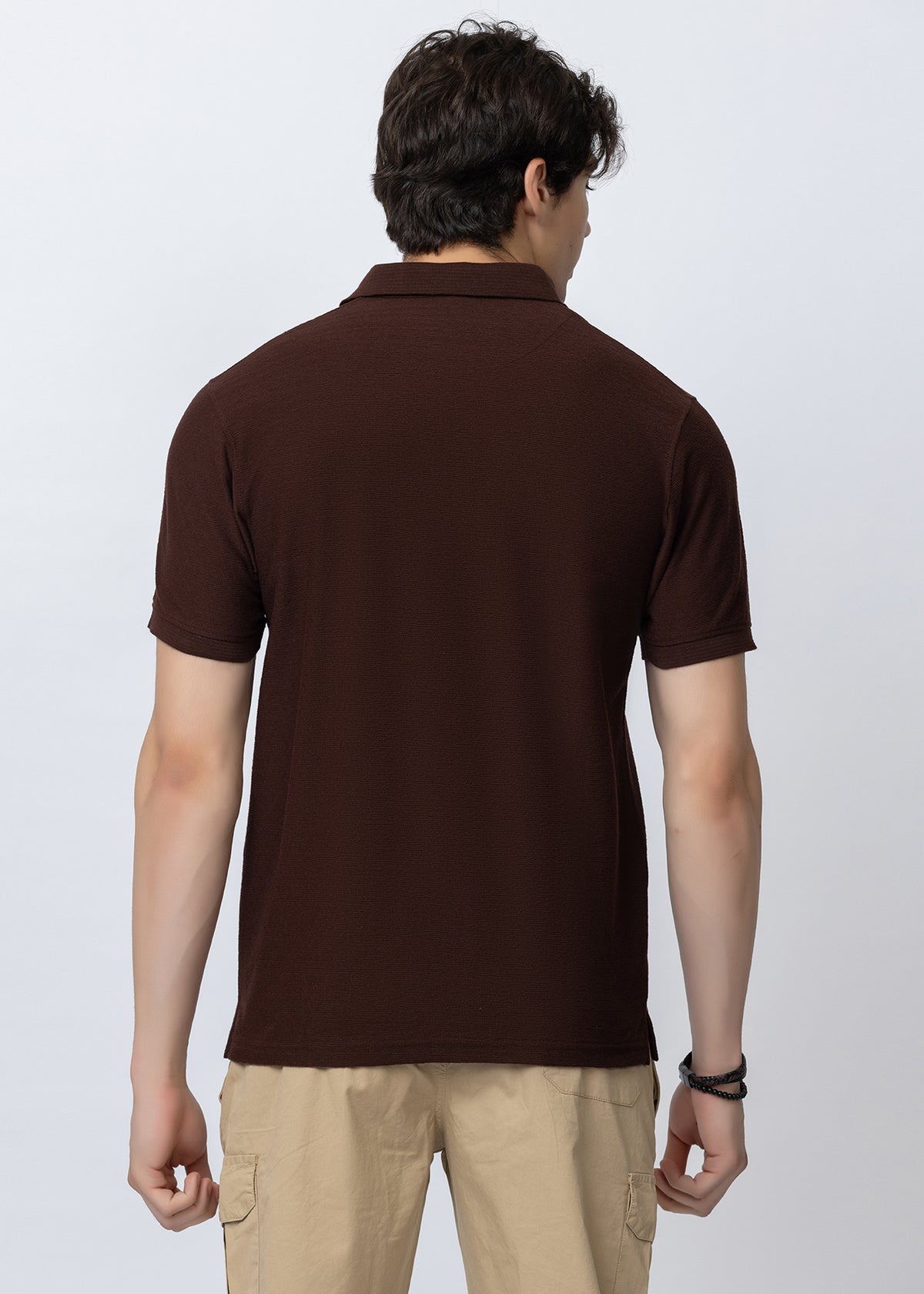 Coffee Textured Cotton Polo T-Shirt