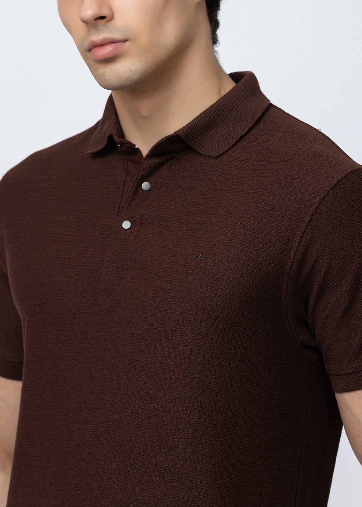 Coffee Textured Cotton Polo T-Shirt