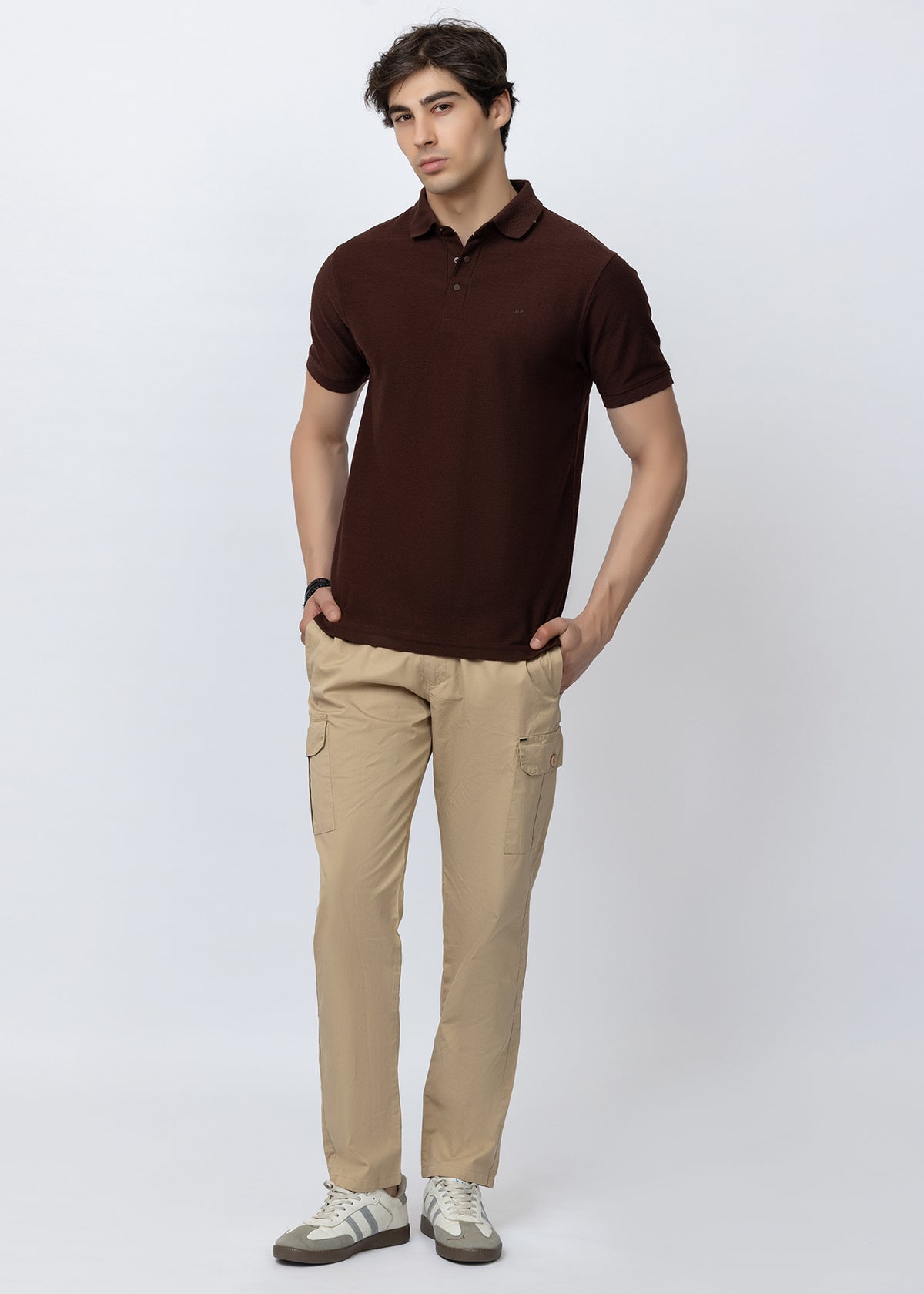 Coffee Textured Cotton Polo T-Shirt