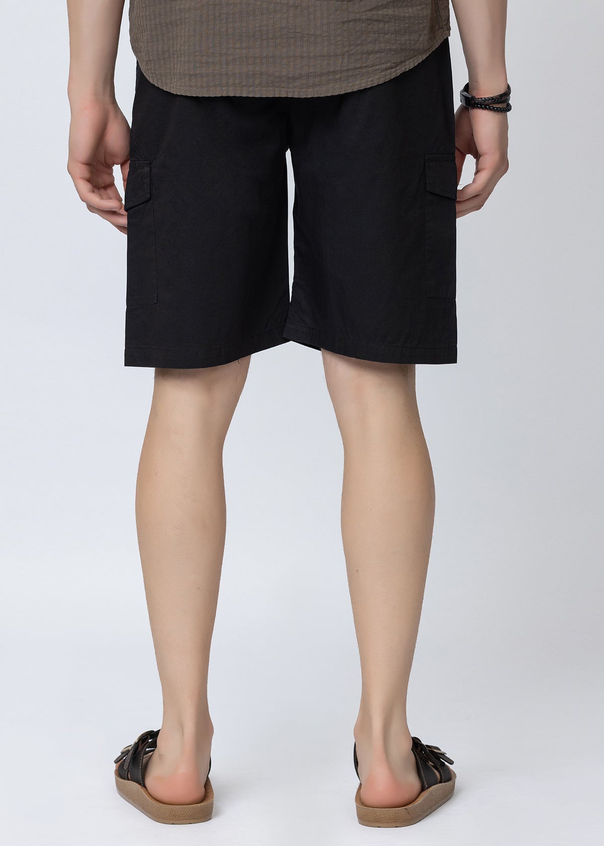 BLACK SOLID COTTON UTILITY SHORTS