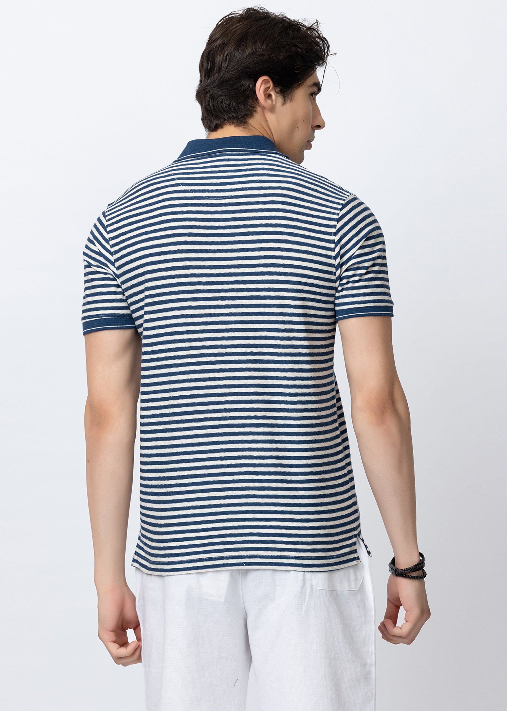Blue Men’s Horizontal Striped Polo T-Shirt