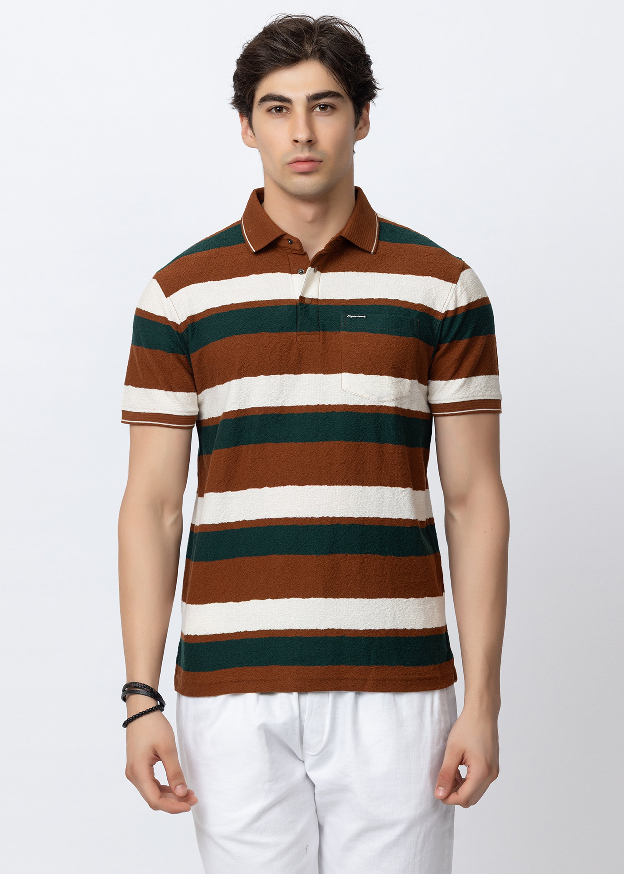 Rust Textured Multi-Striped Polo T-Shirt