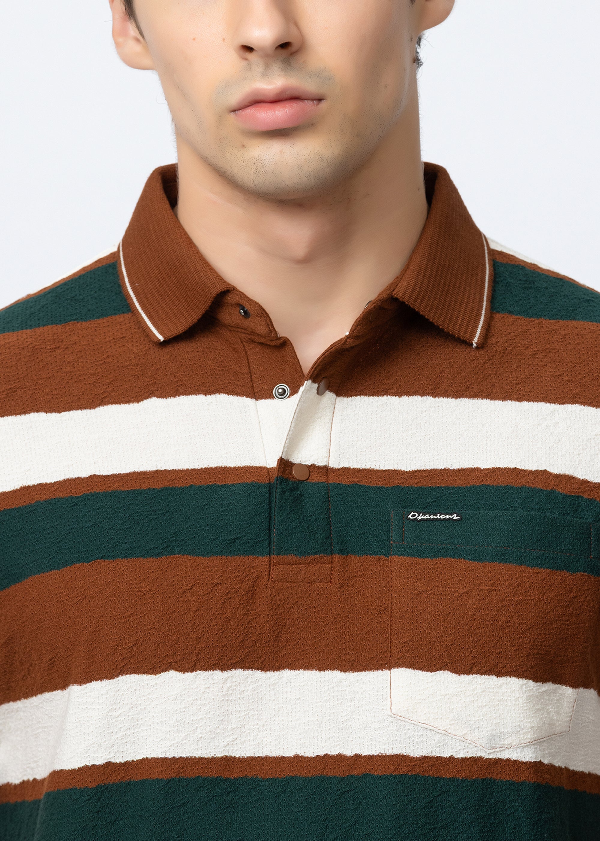 Rust Textured Multi-Striped Polo T-Shirt