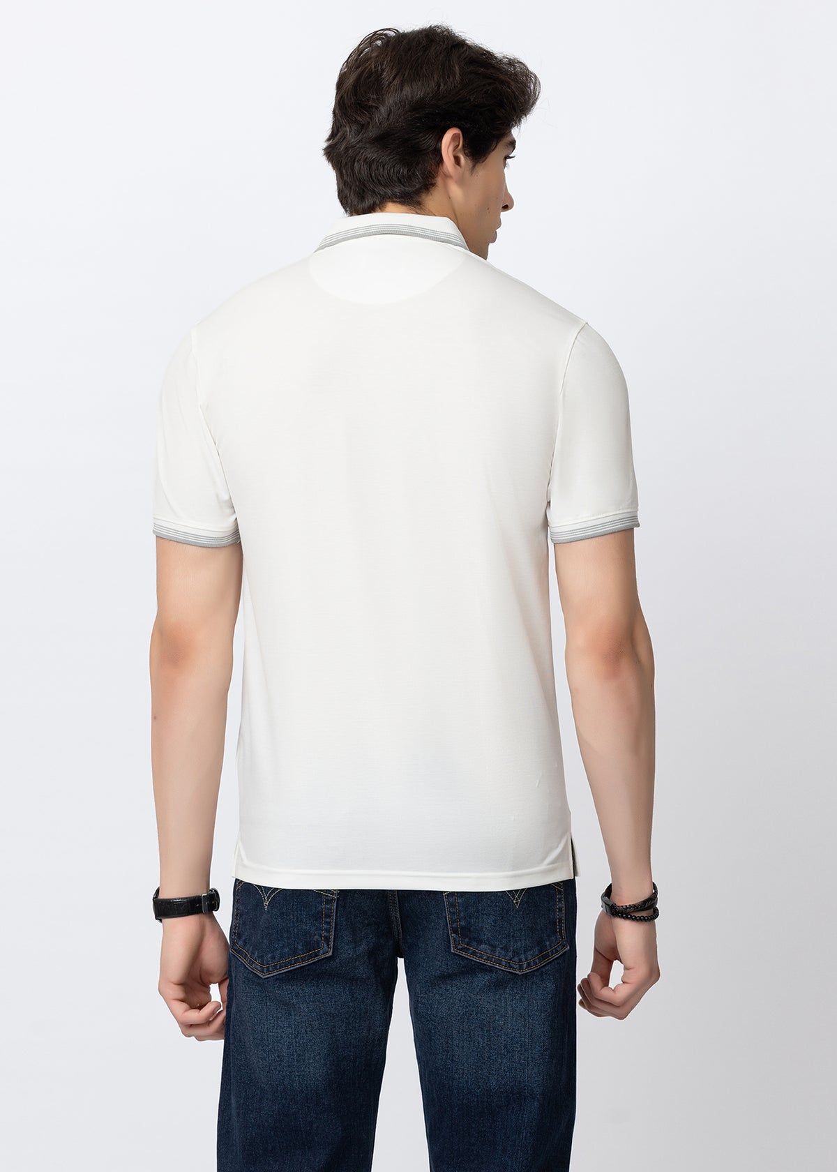 White Contrast-Tipped Polo T-Shirt