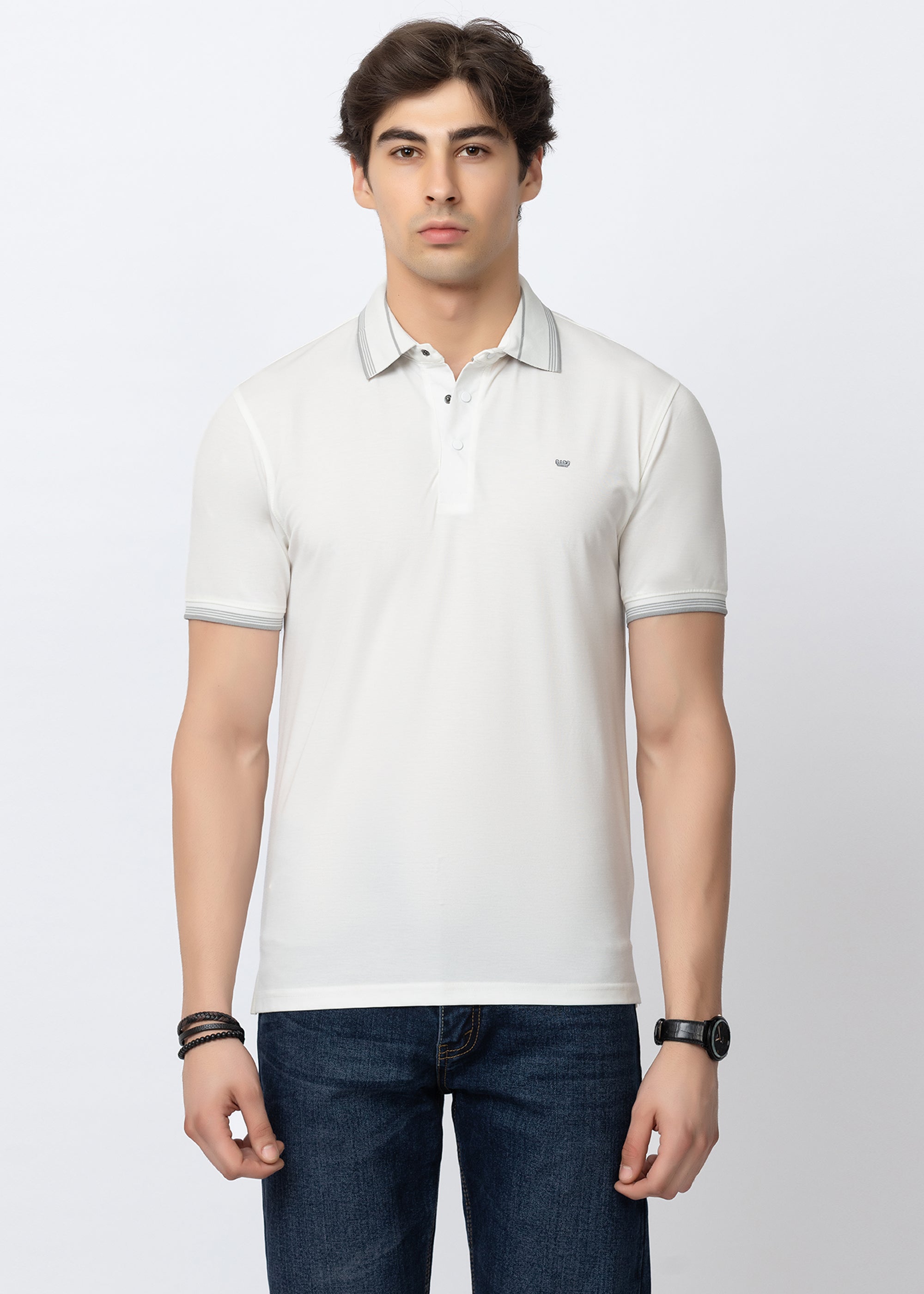 White Contrast-Tipped Polo T-Shirt