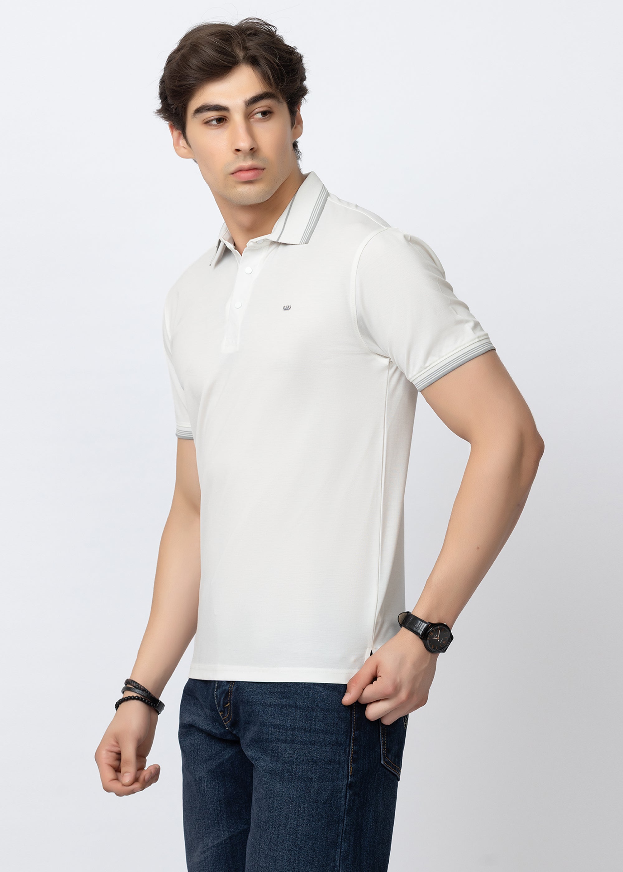 White Contrast-Tipped Polo T-Shirt