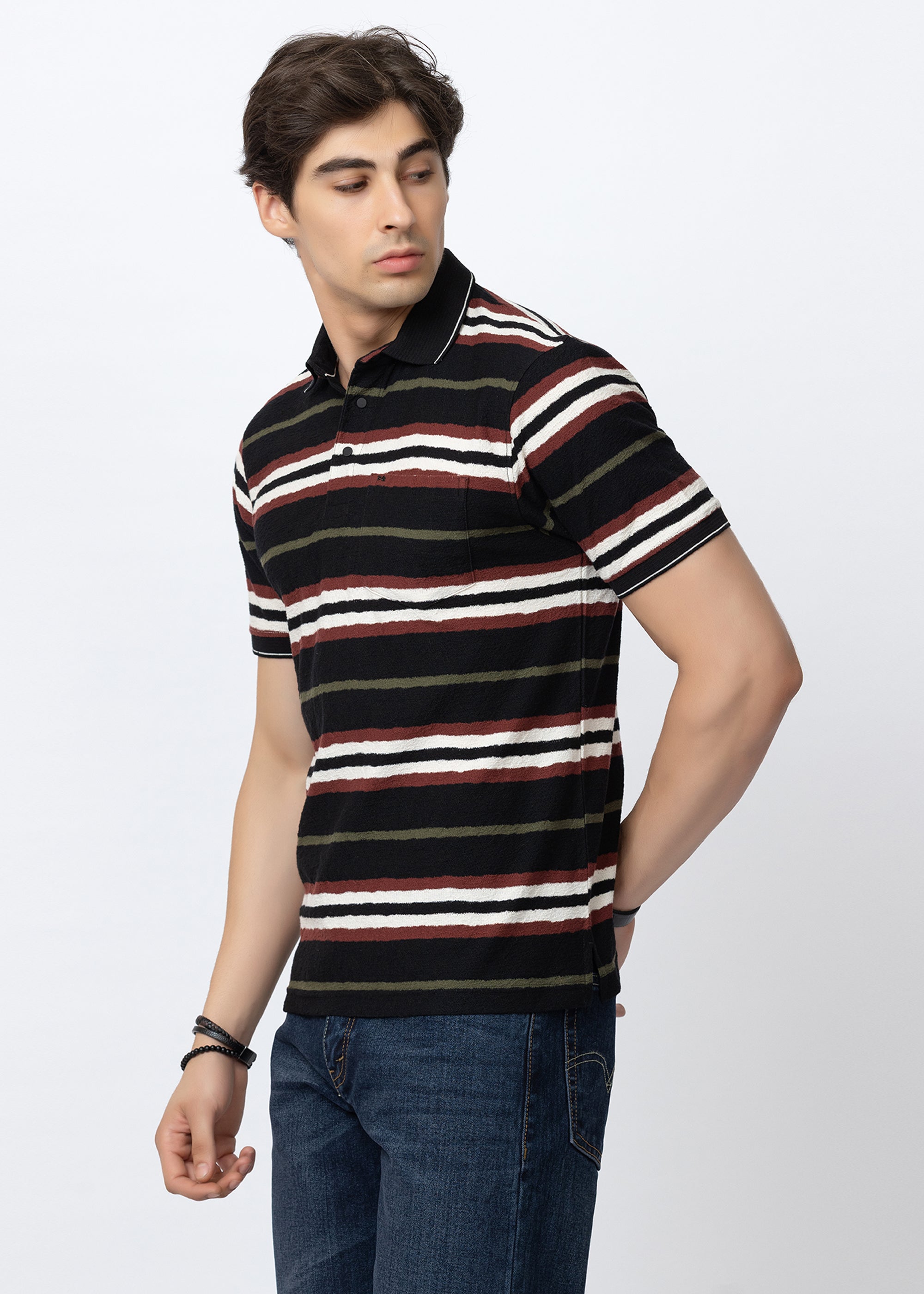 Black Striped Knit POLO t-SHIRT