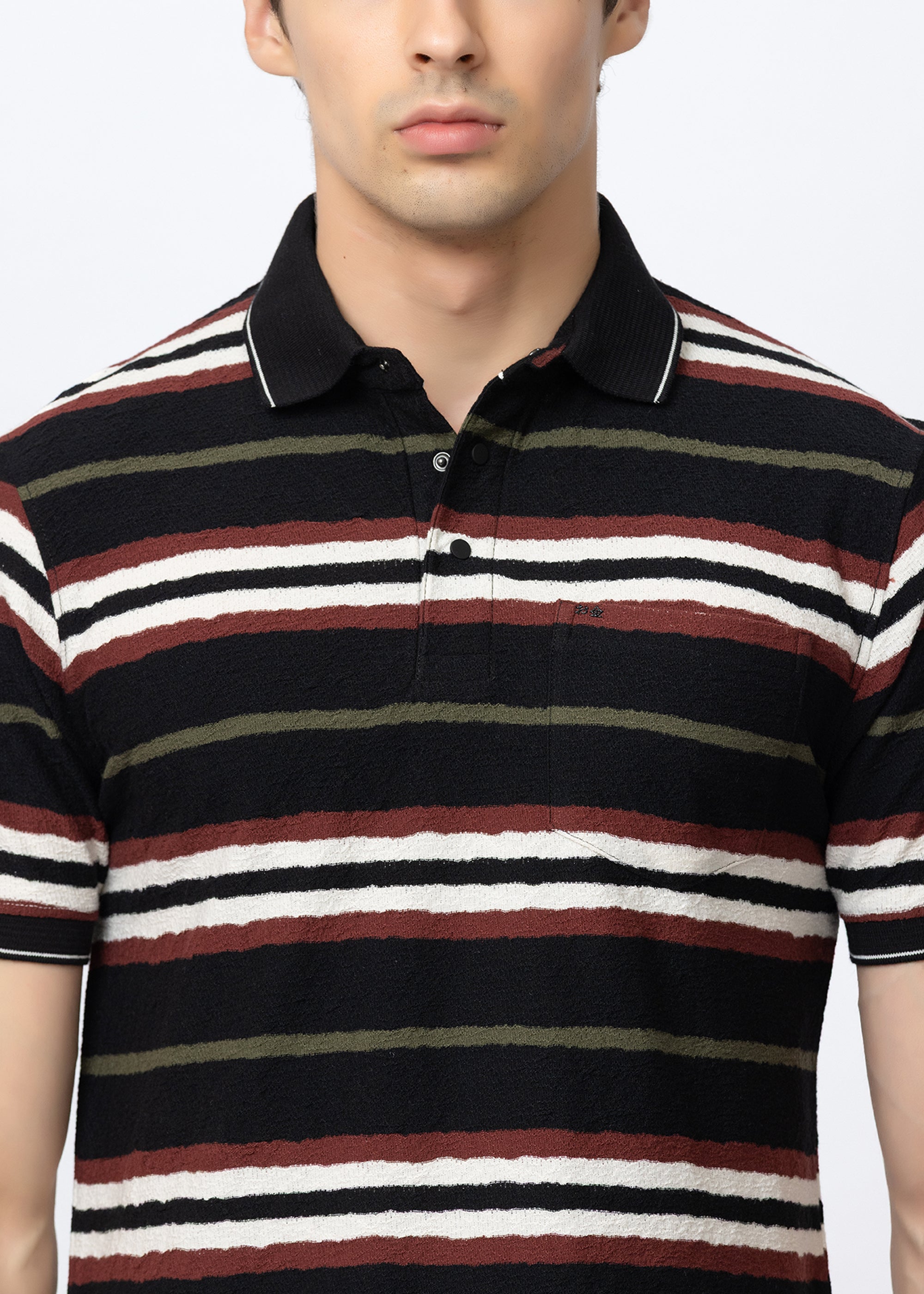 Black Striped Knit POLO t-SHIRT