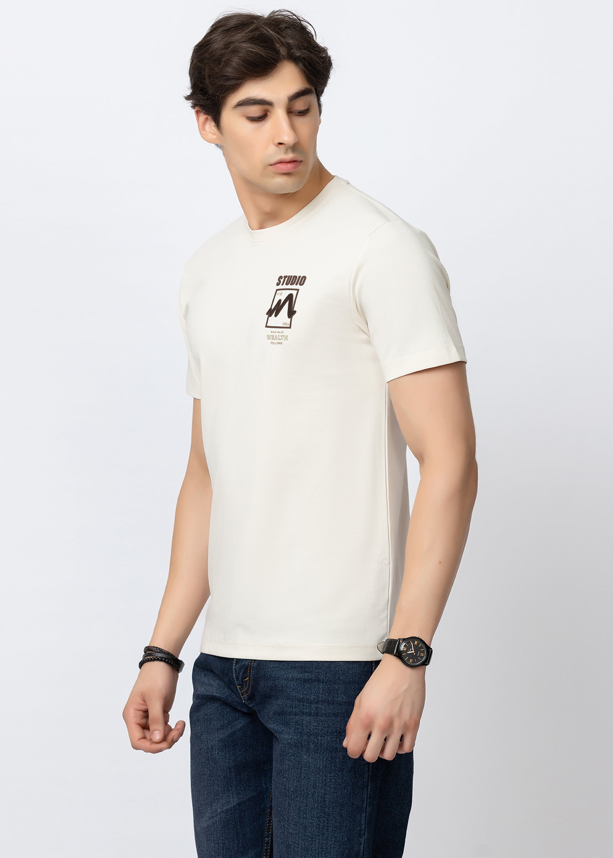 Mens  Off White  Minimalist Graphic Crew Neck T-Shirt