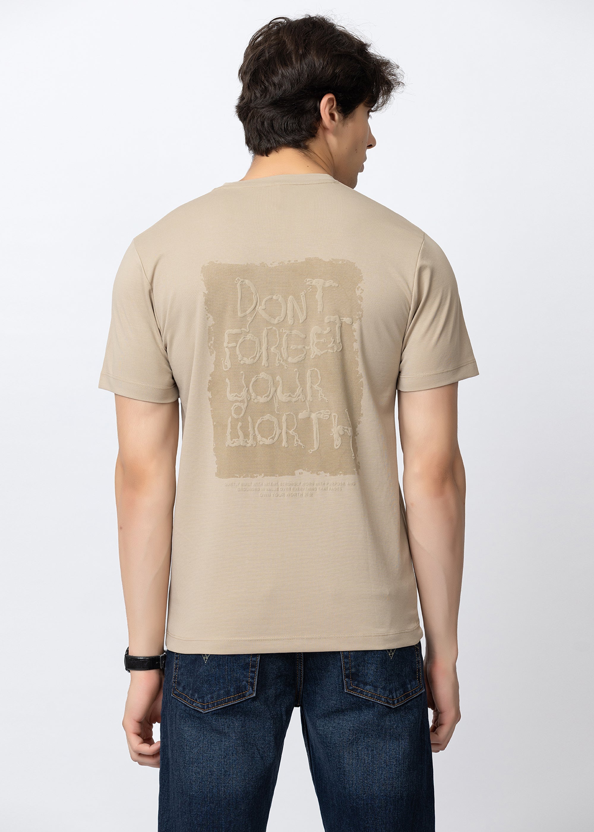 Beige Graphic Crew Neck T-Shirt