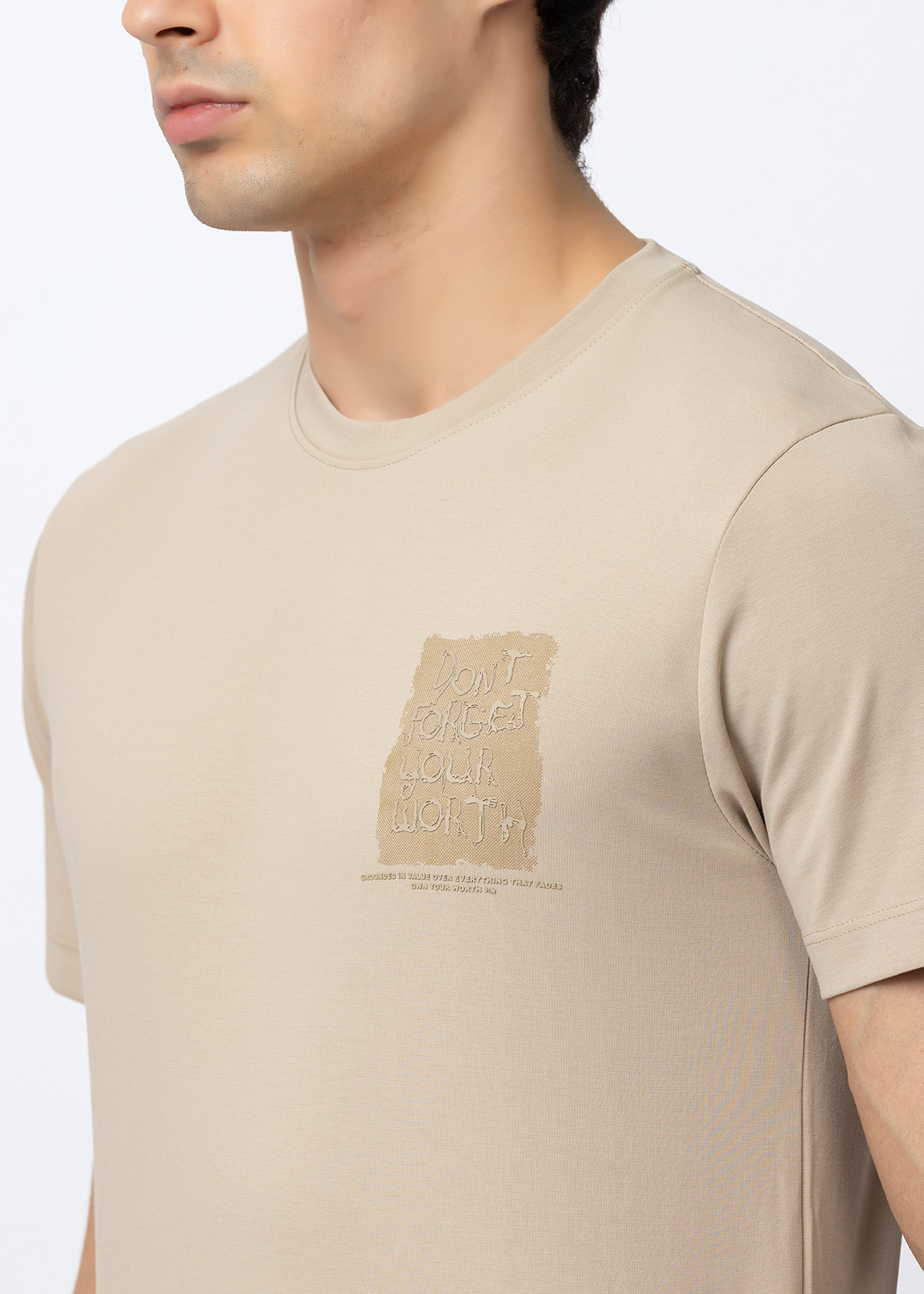 Beige Graphic Crew Neck T-Shirt