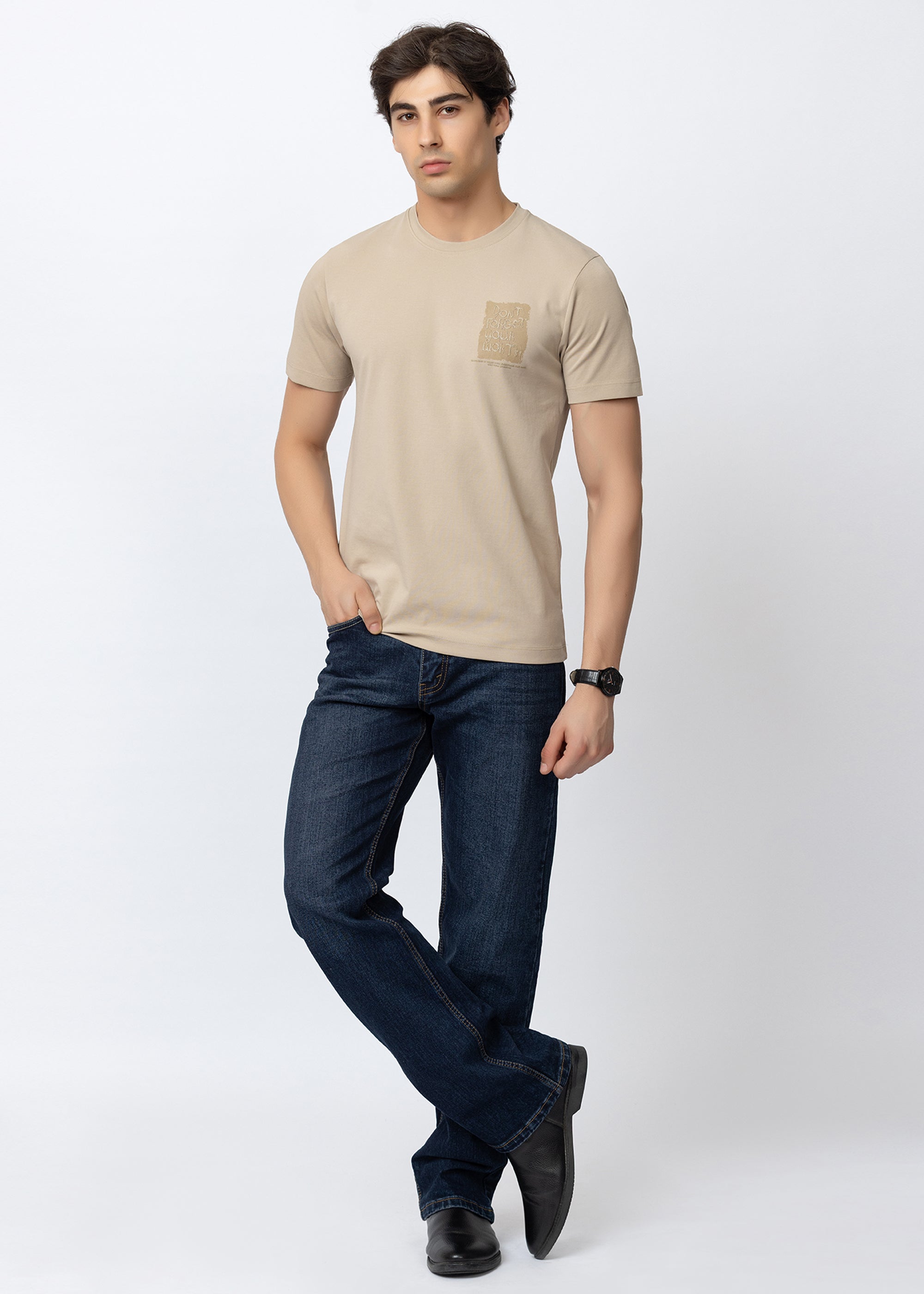 Beige Graphic Crew Neck T-Shirt