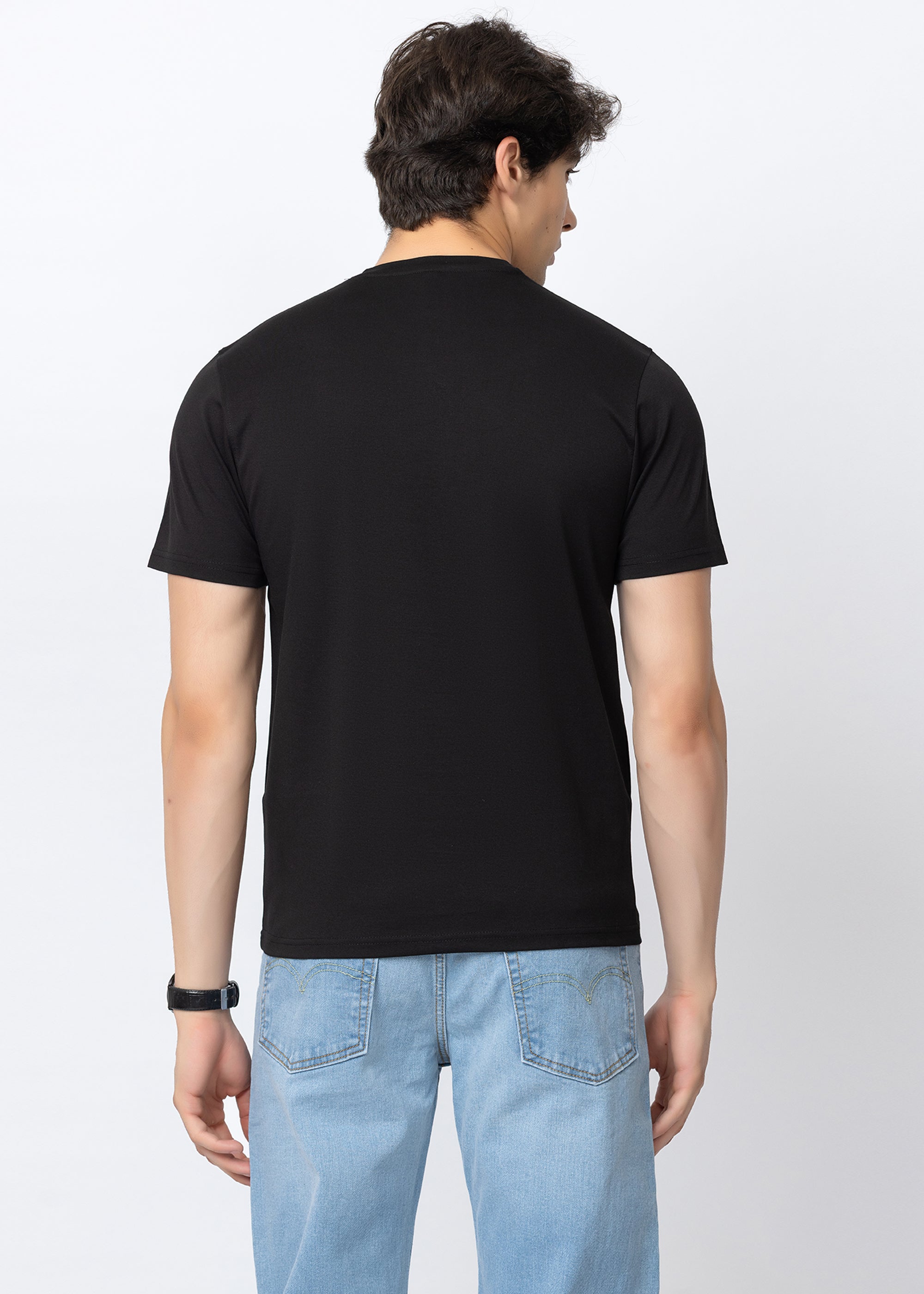 Black Graphic Printed Crew Neck T-Shirt