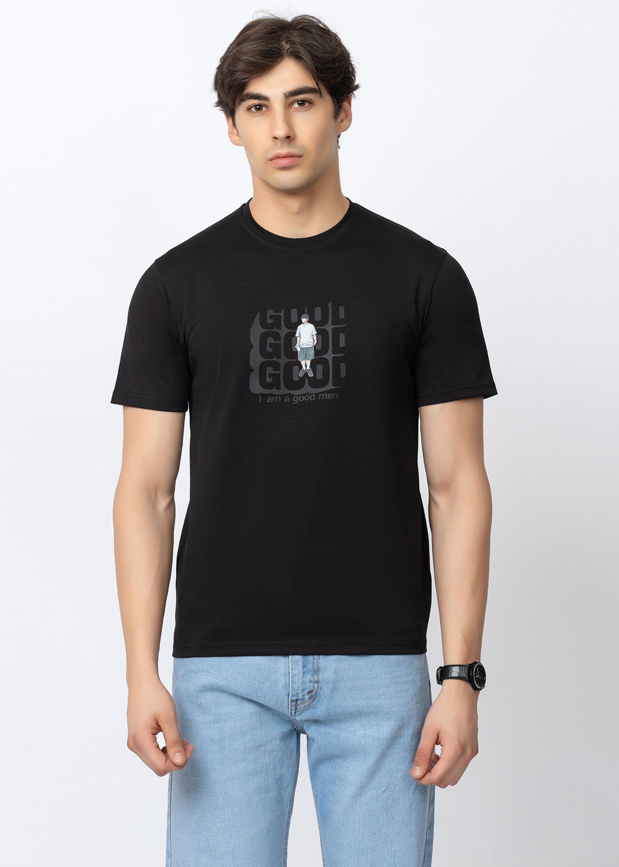 Black Graphic Printed Crew Neck T-Shirt