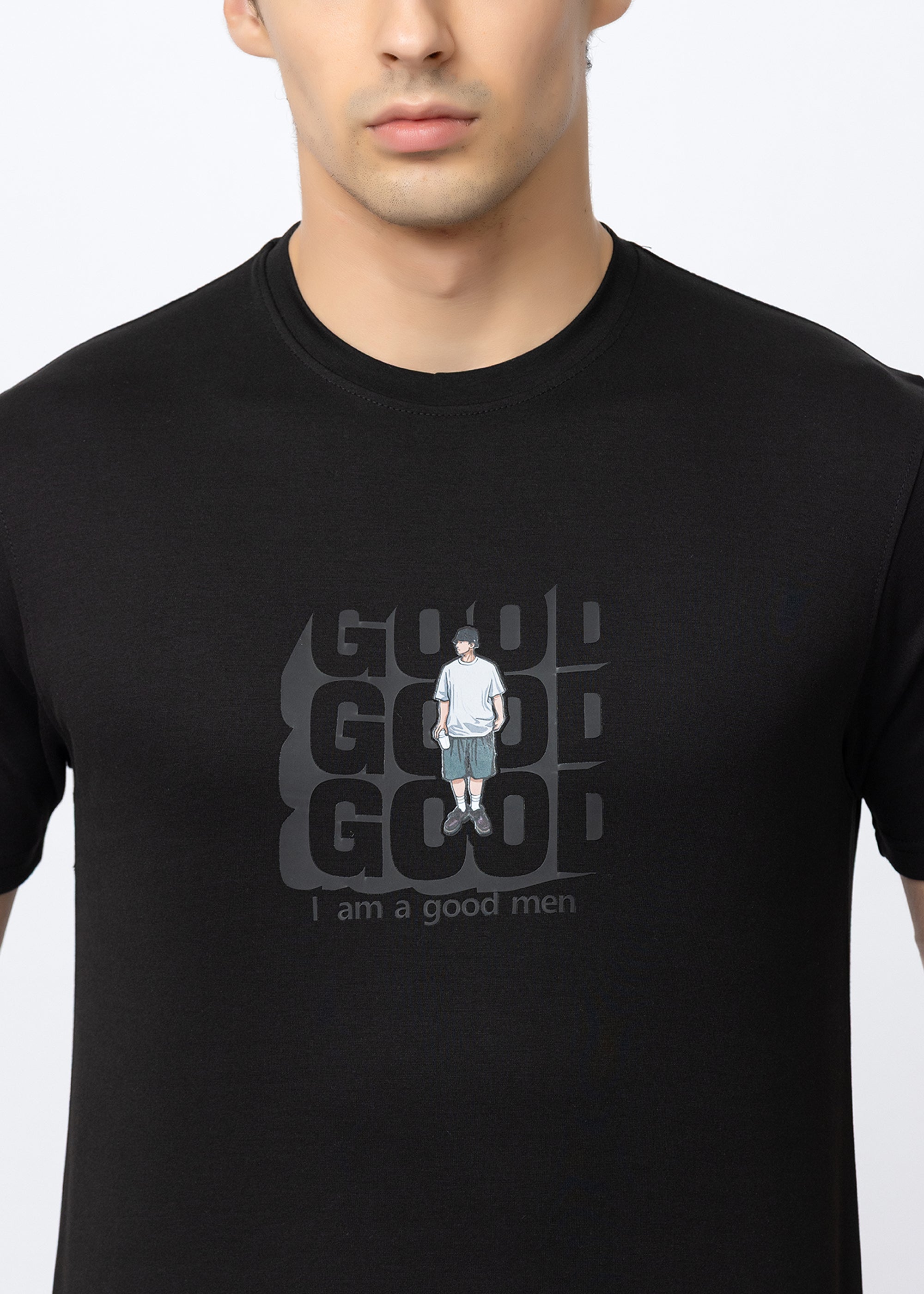 Black Graphic Printed Crew Neck T-Shirt