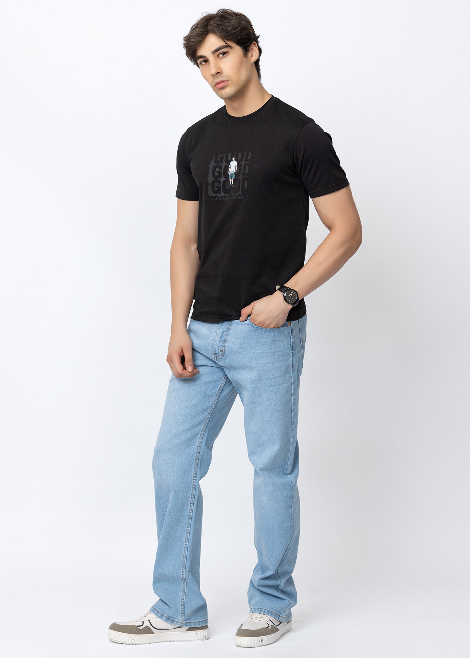 Black Graphic Printed Crew Neck T-Shirt