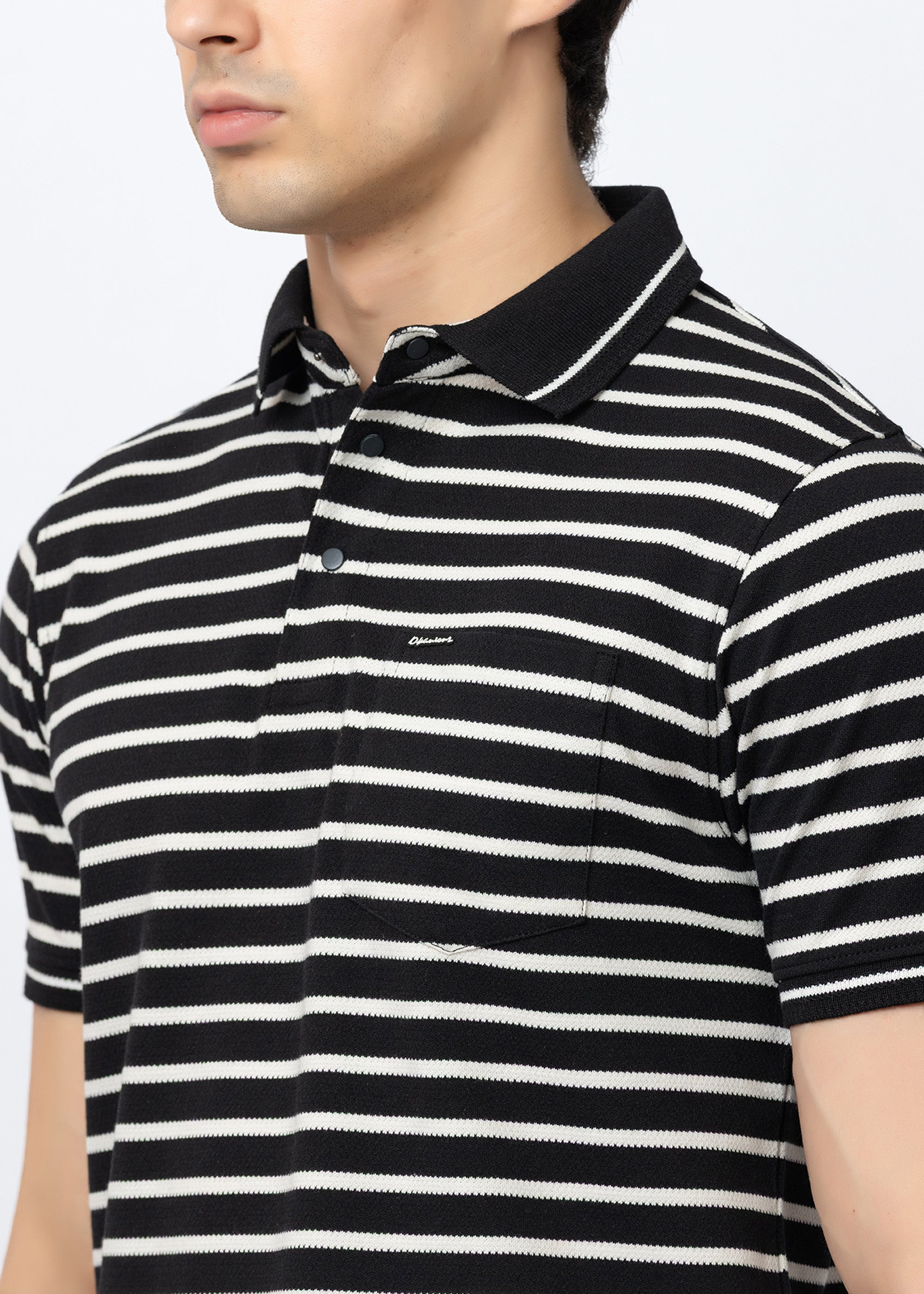 Black Classic Striped Cotton Polo T-Shirt