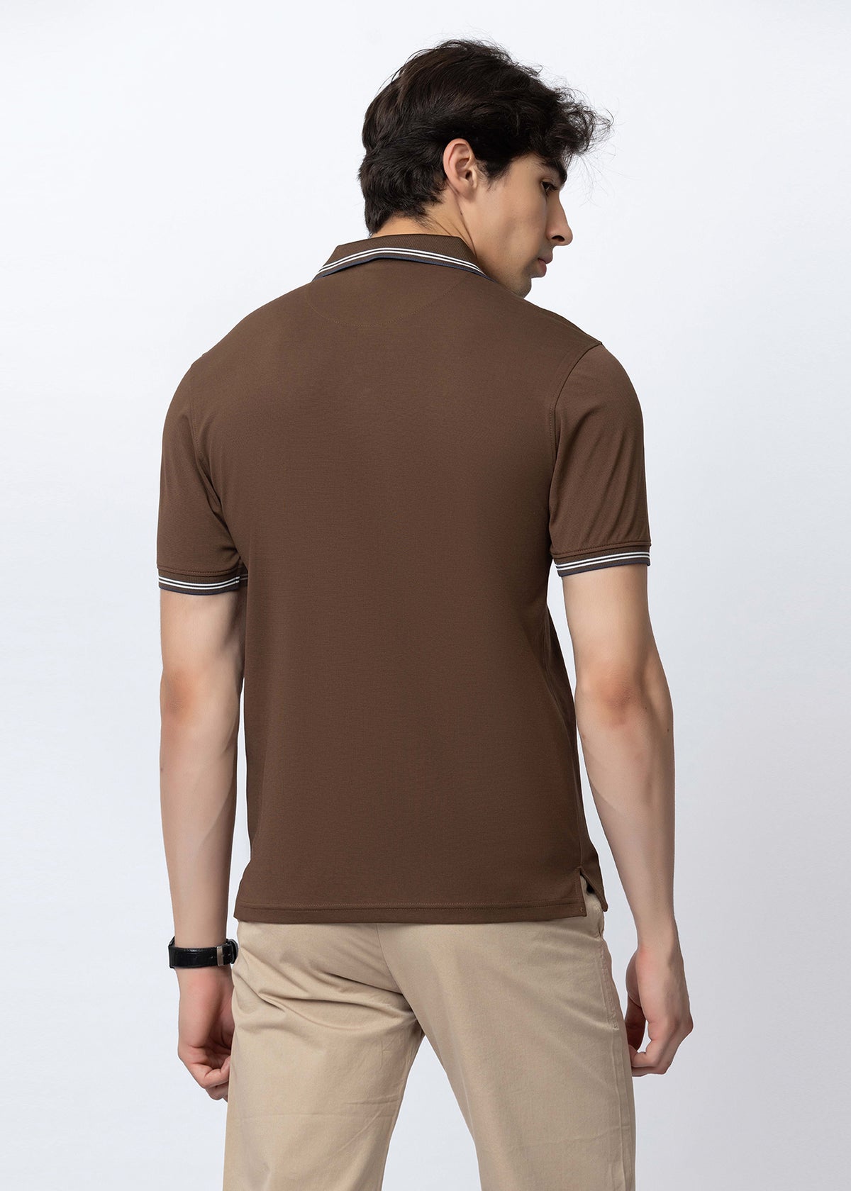 Brown Tipped Collar Polo T-Shirt