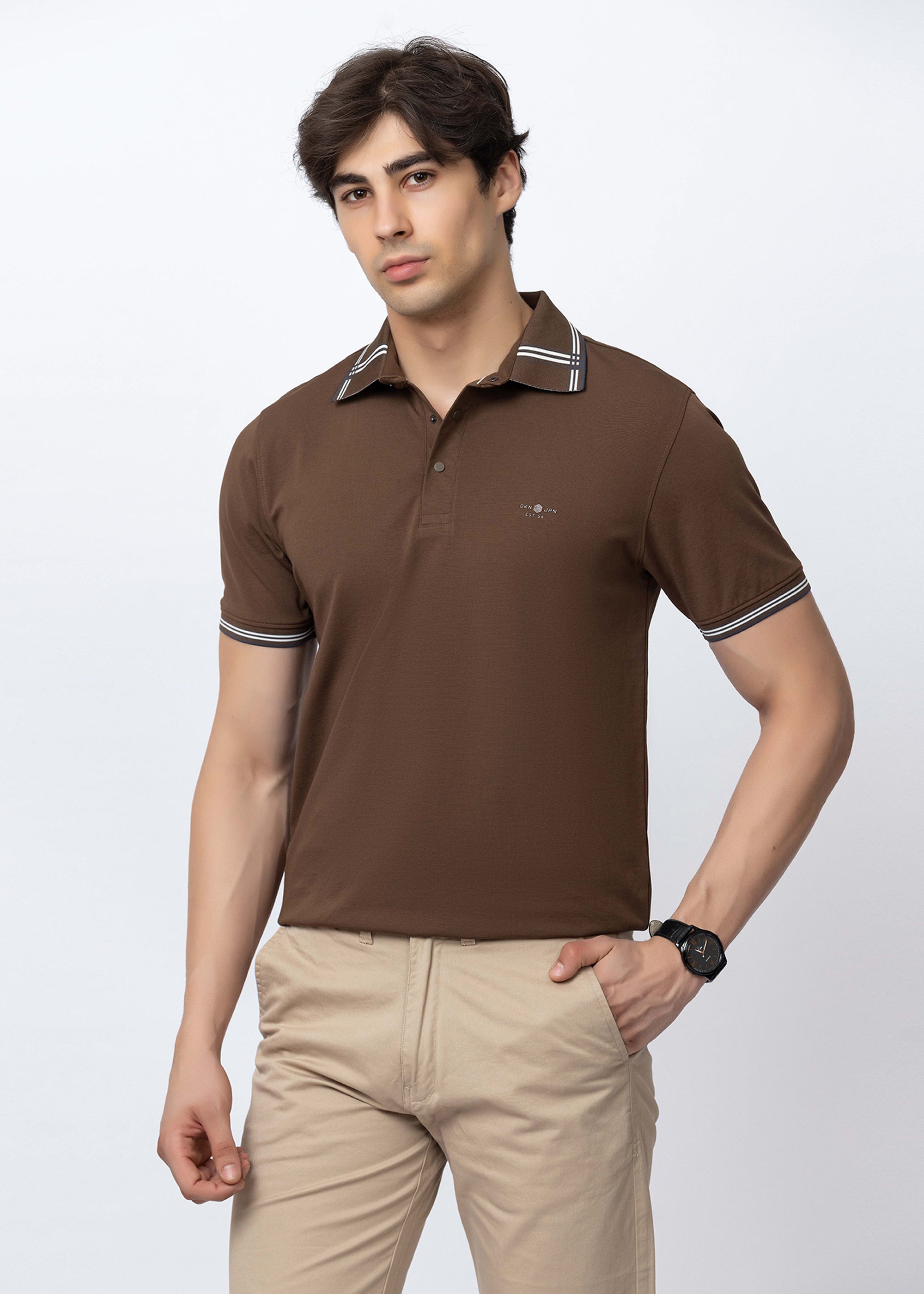 Brown Tipped Collar Polo T-Shirt
