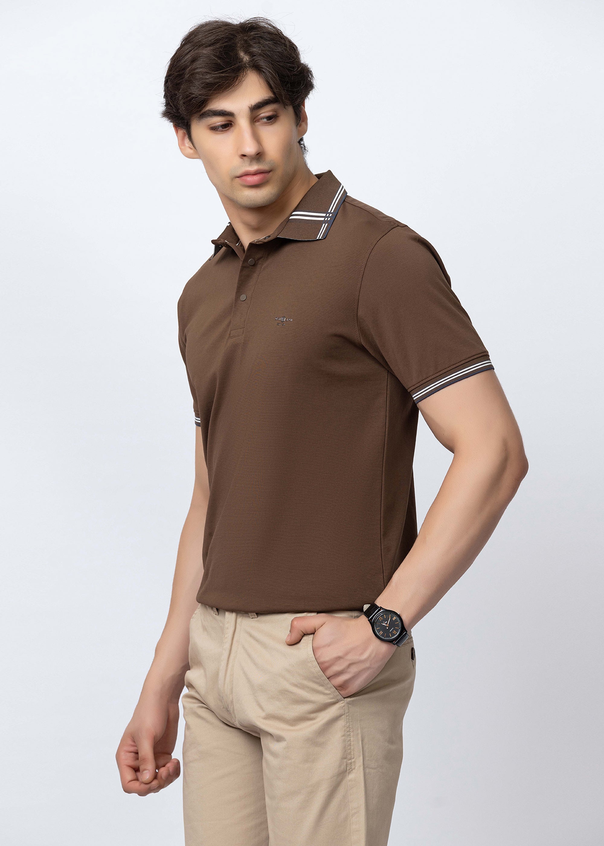 Brown Tipped Collar Polo T-Shirt