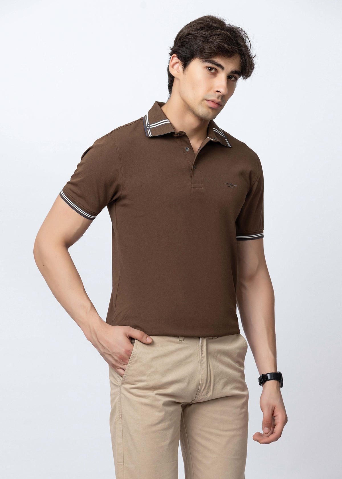 Brown Tipped Collar Polo T-Shirt