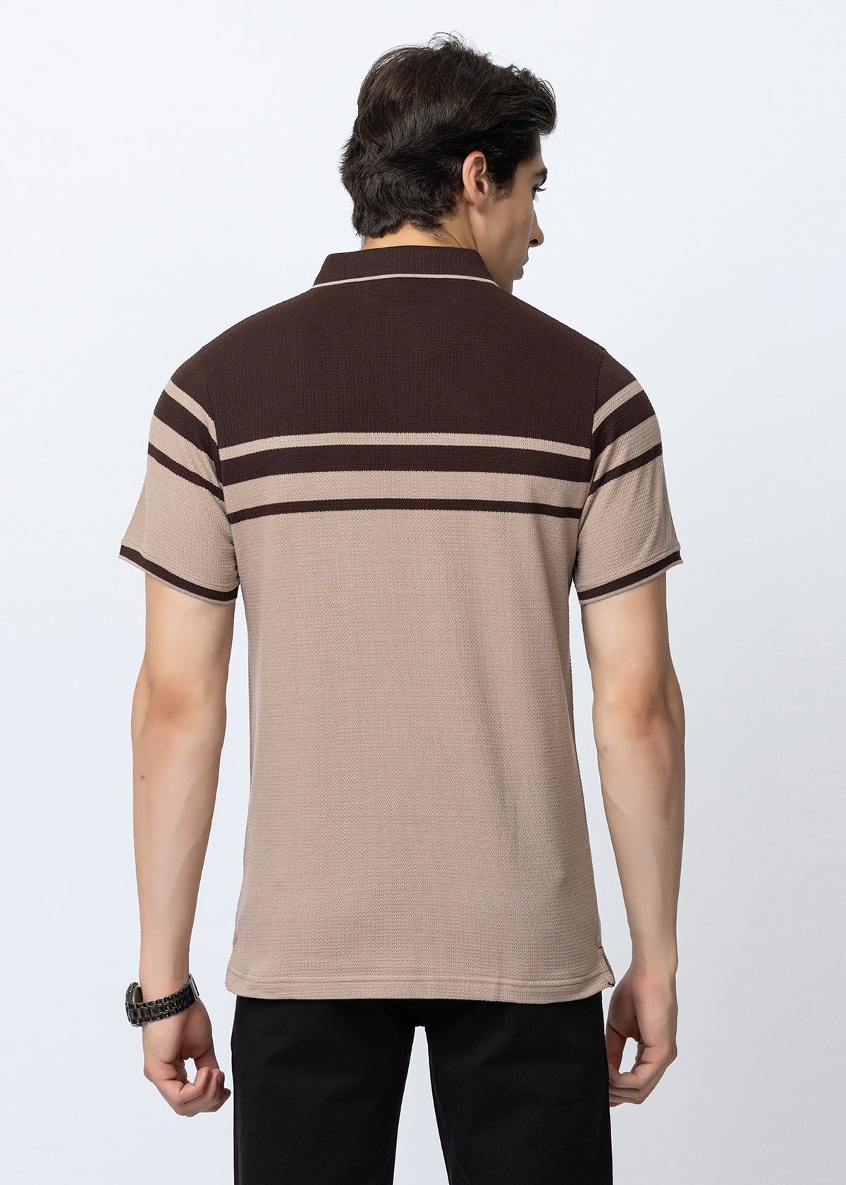 COFFEE Contrast Stripe Knit Polo Shirt