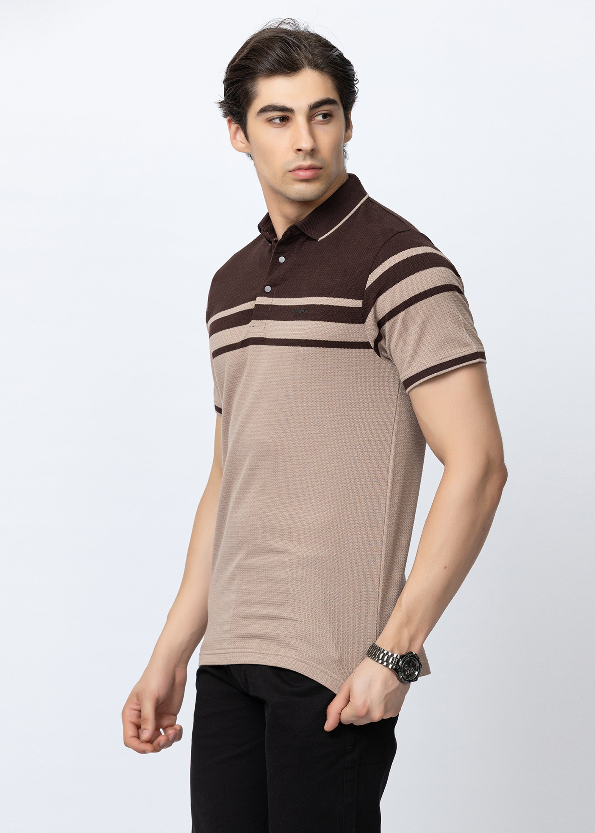 COFFEE Contrast Stripe Knit Polo Shirt