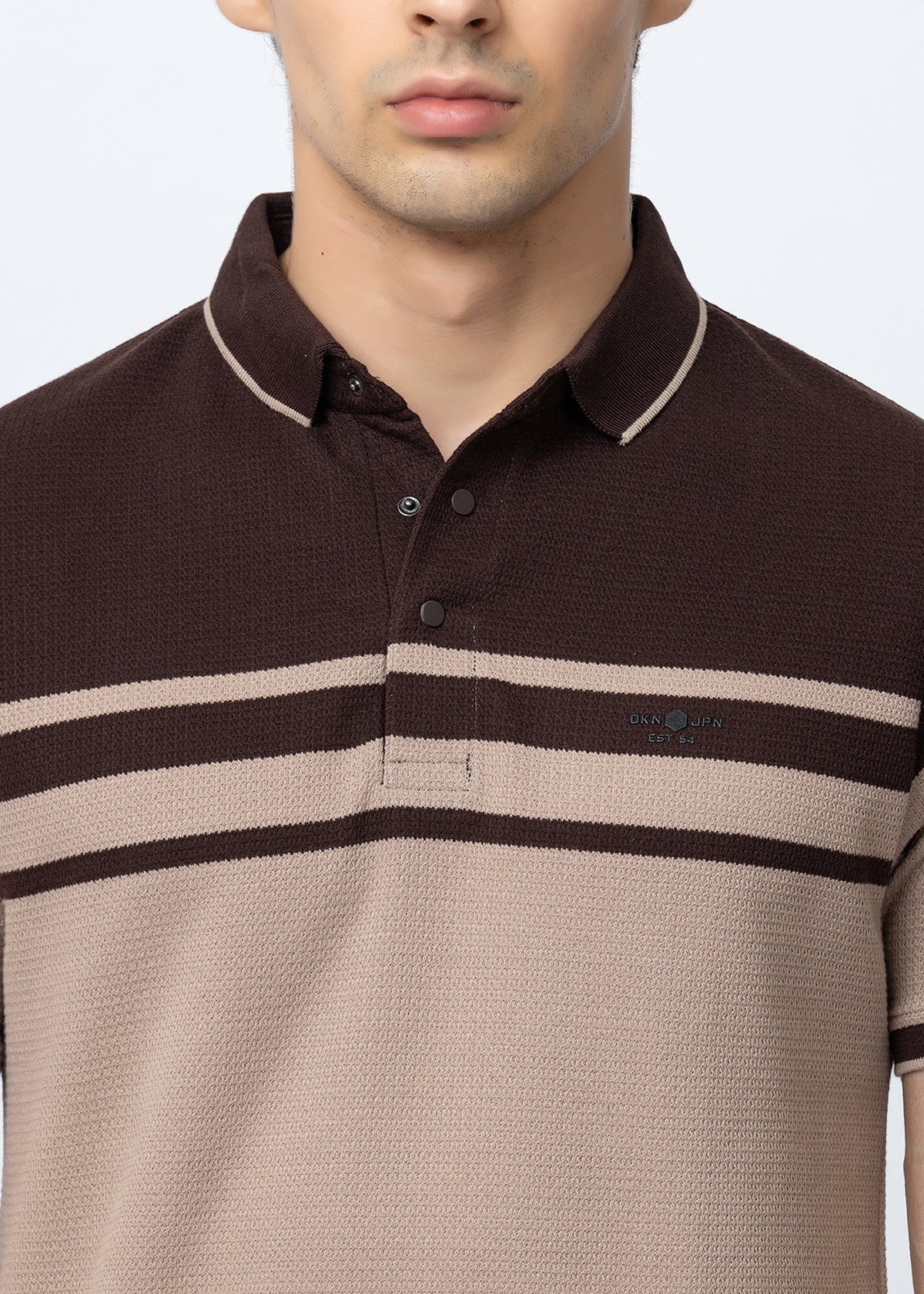 COFFEE Contrast Stripe Knit Polo Shirt