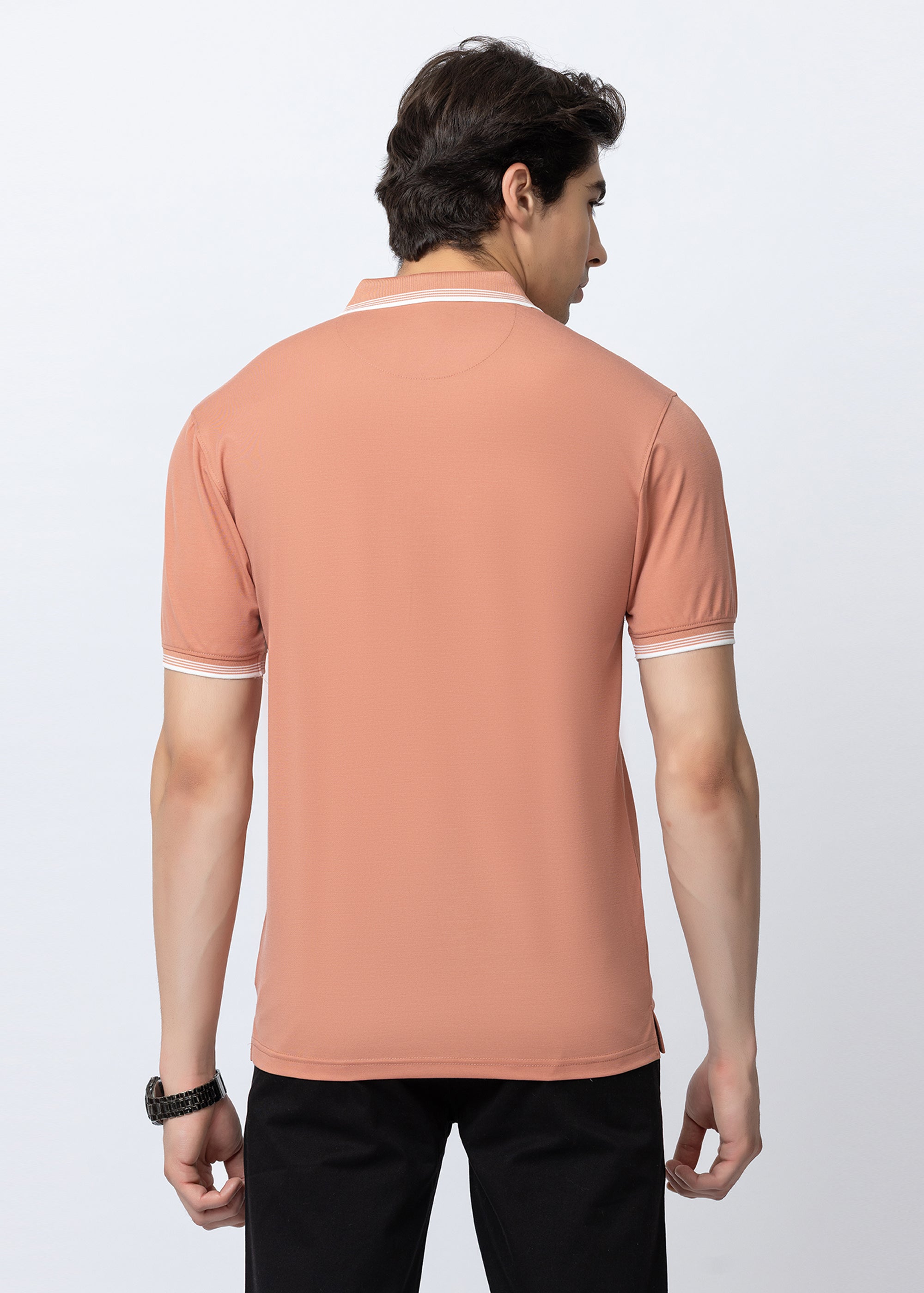 Peach Contrast-Tipped Polo T-Shirt