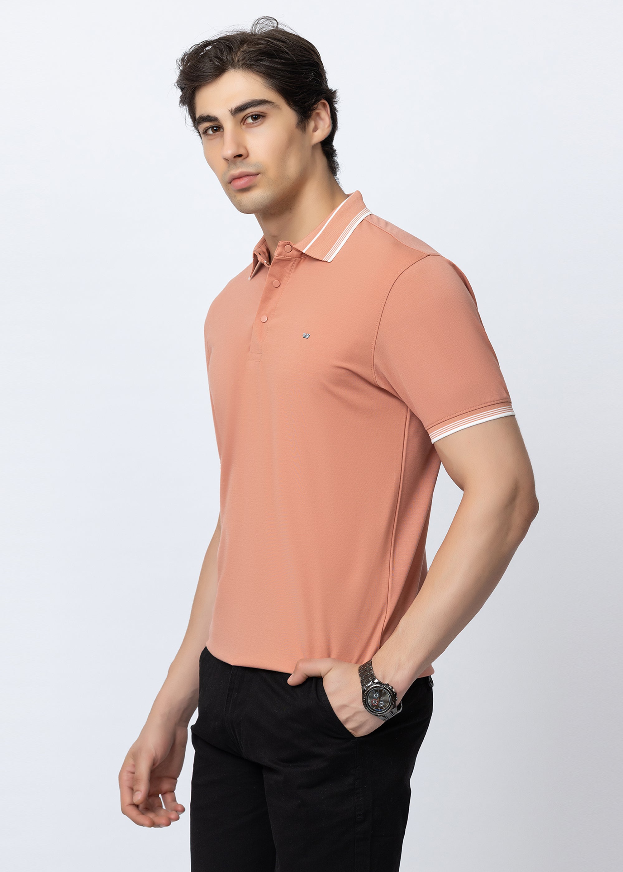 Peach Contrast-Tipped Polo T-Shirt