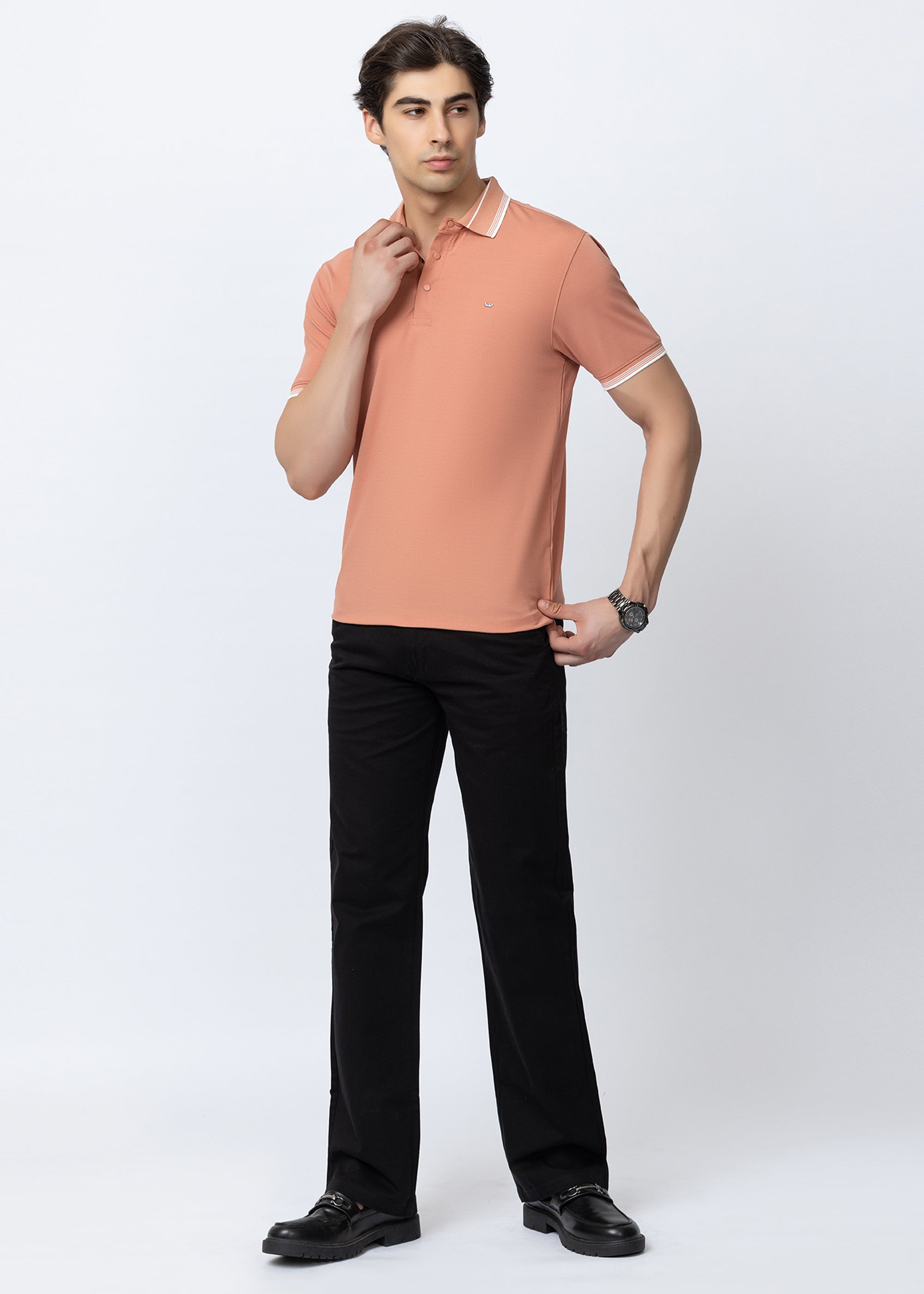 Peach Contrast-Tipped Polo T-Shirt