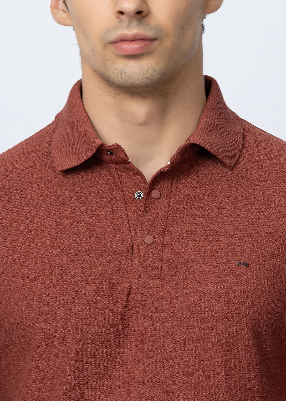Rust Textured Cotton Polo T-Shirt