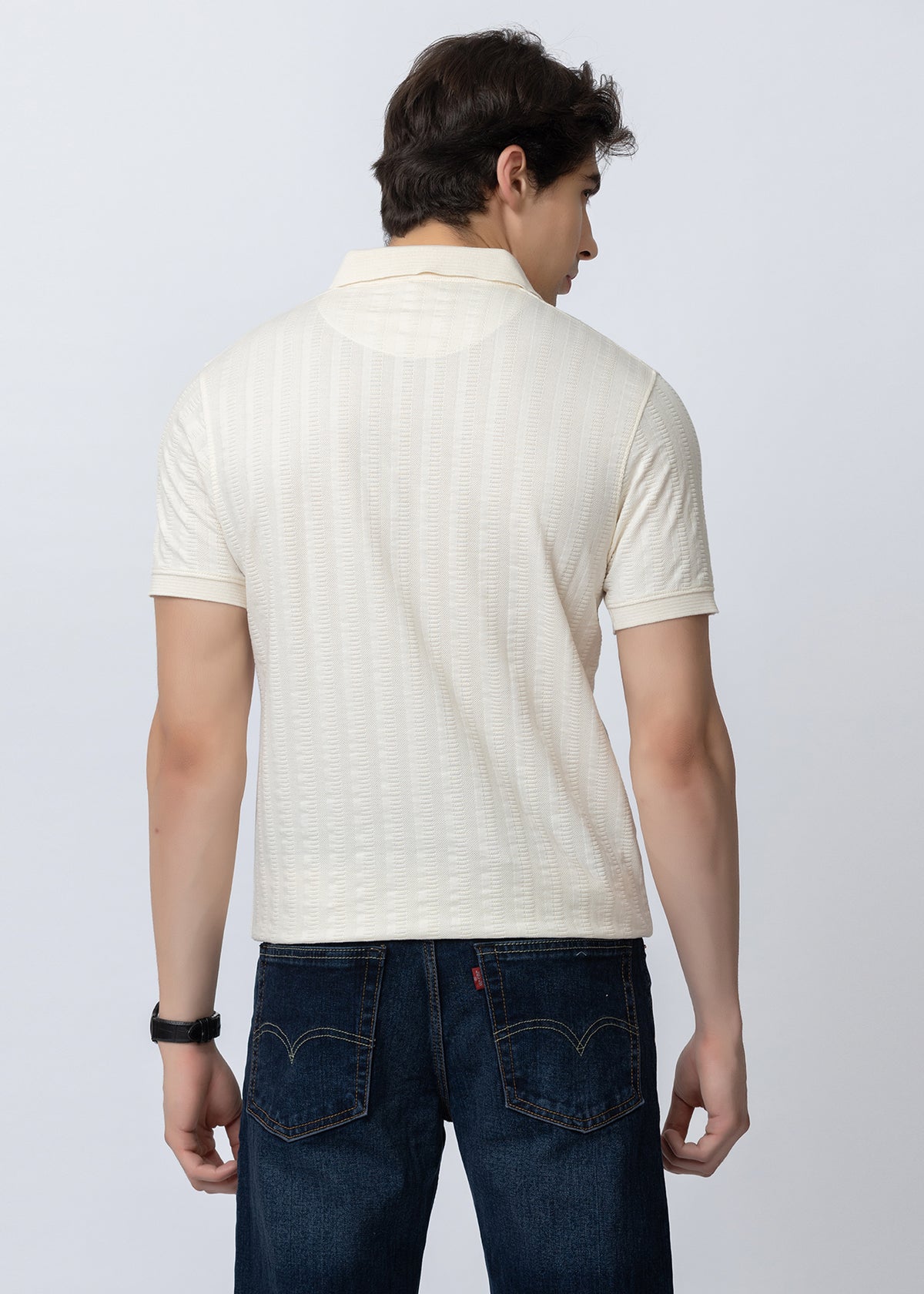 Off White Men's Textured Polo T-Shirt