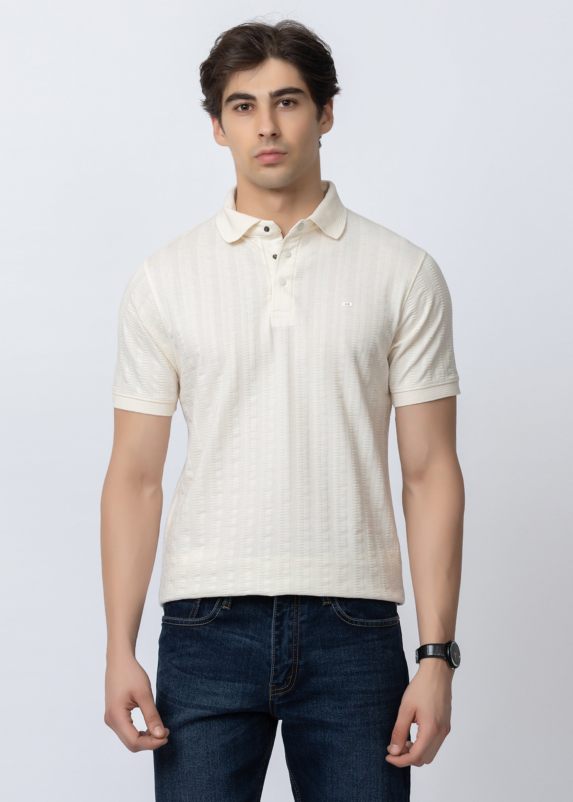 Off White Men's Textured Polo T-Shirt