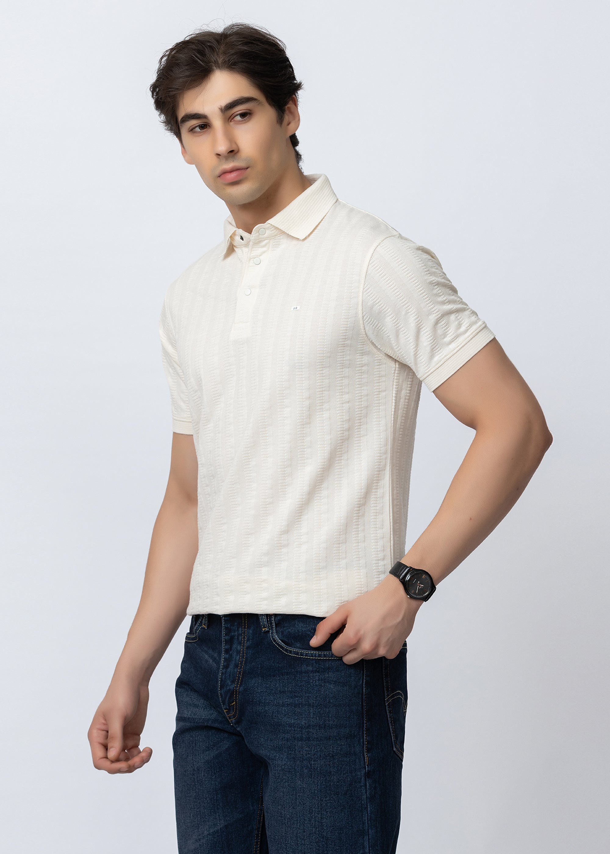 Off White Men's Textured Polo T-Shirt