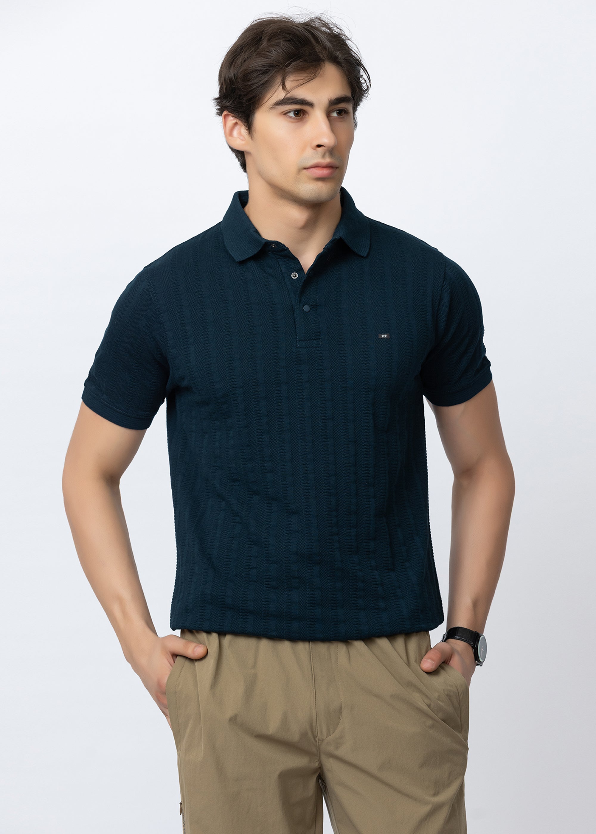 Green Men's Textured Polo T-Shirt