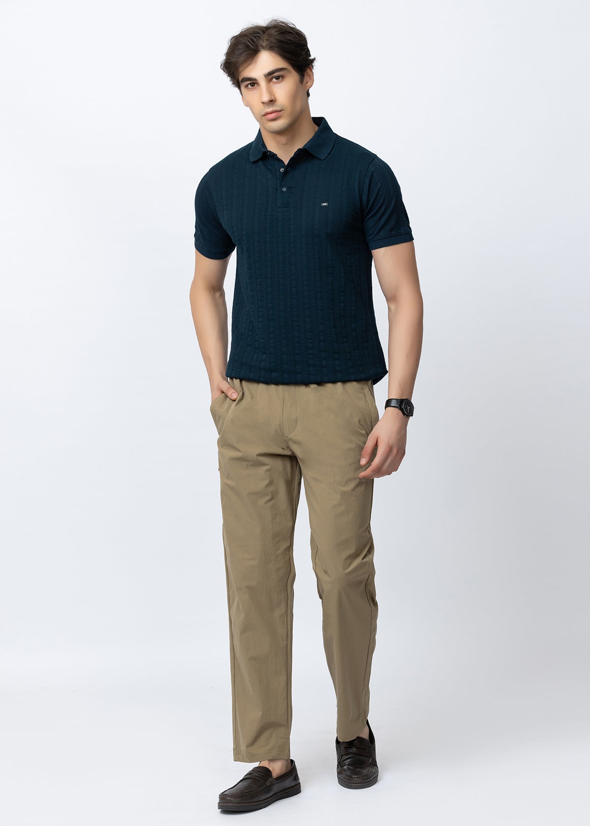 Green Men's Textured Polo T-Shirt