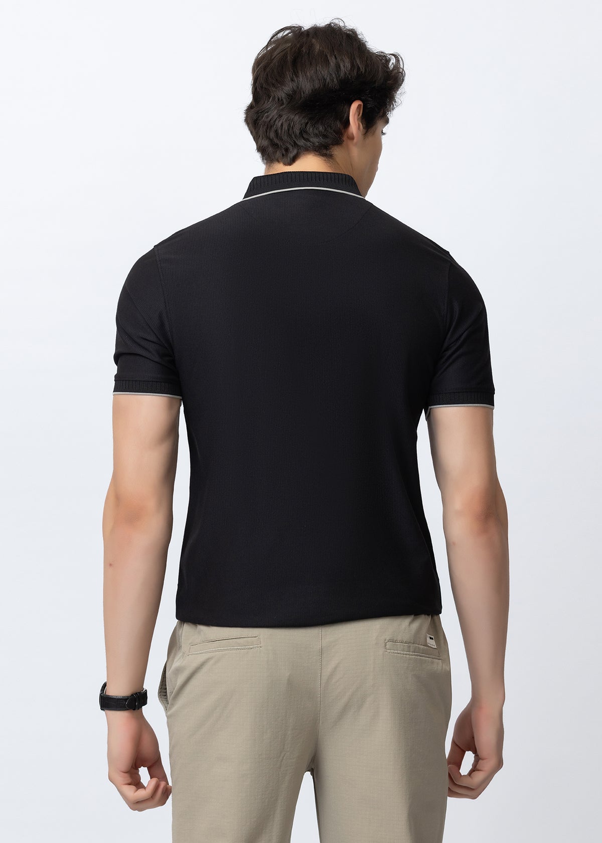 Black Geometric Trim Polo T-Shirt