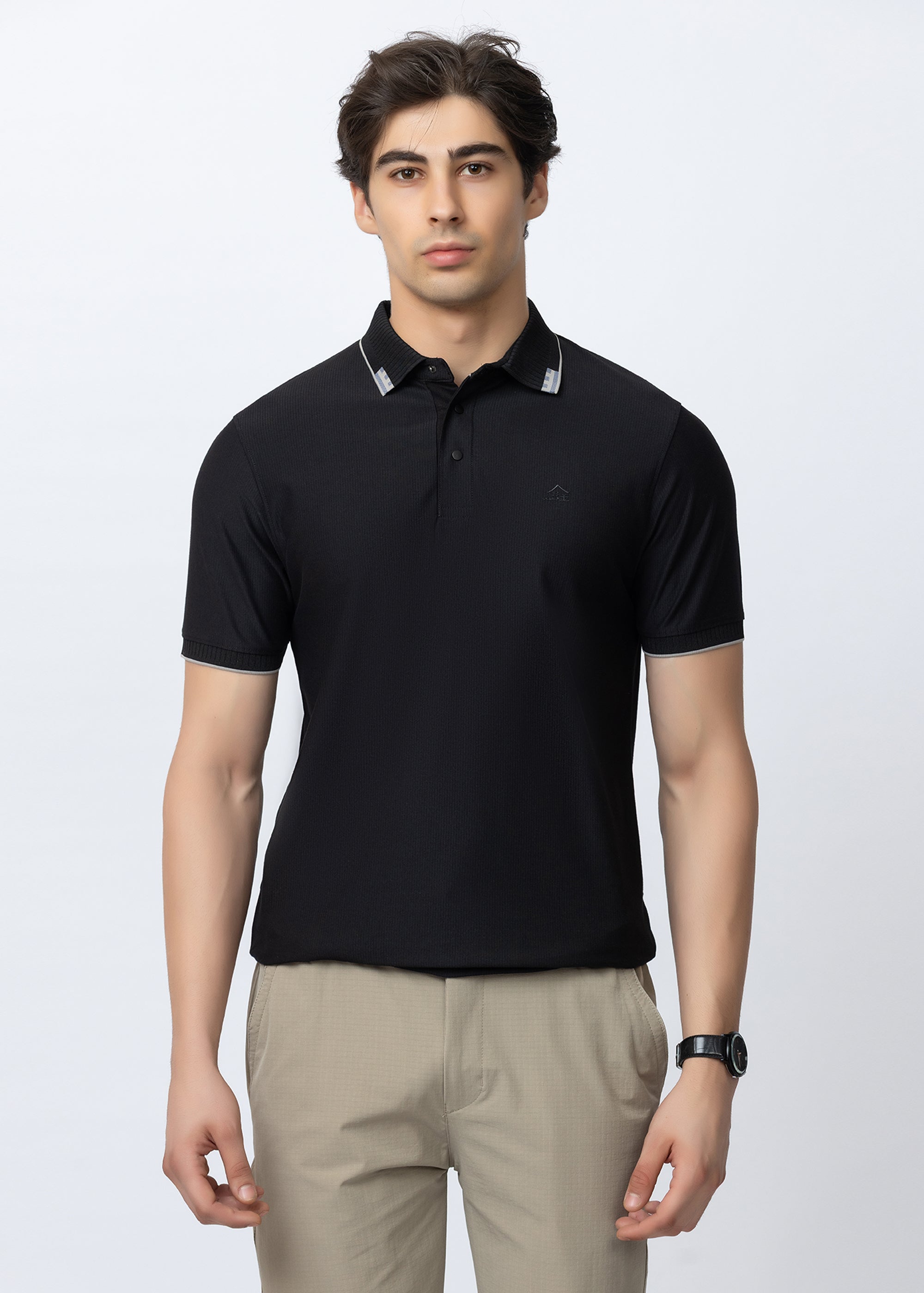 Black Geometric Trim Polo T-Shirt