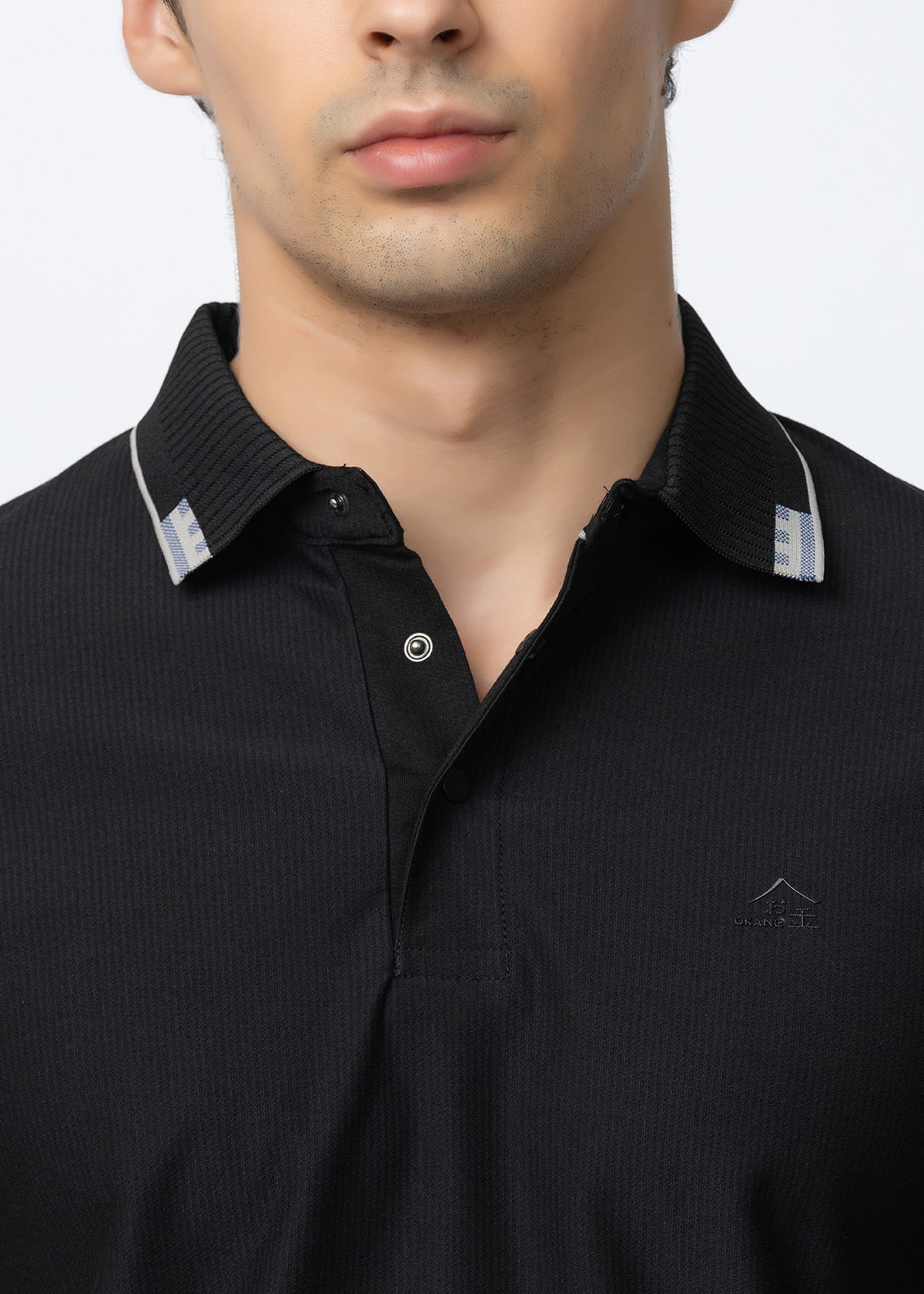Black Geometric Trim Polo T-Shirt