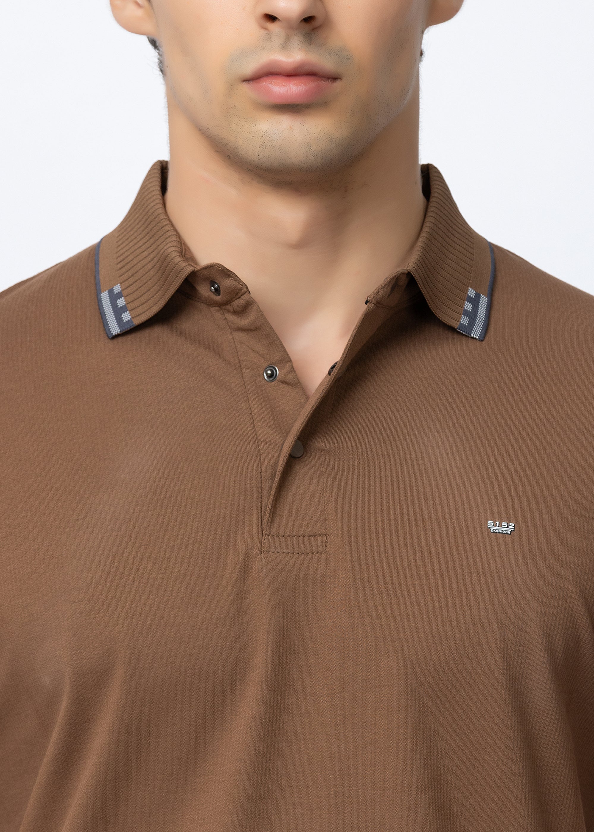 Tan Geometric Trim Polo T-Shirt