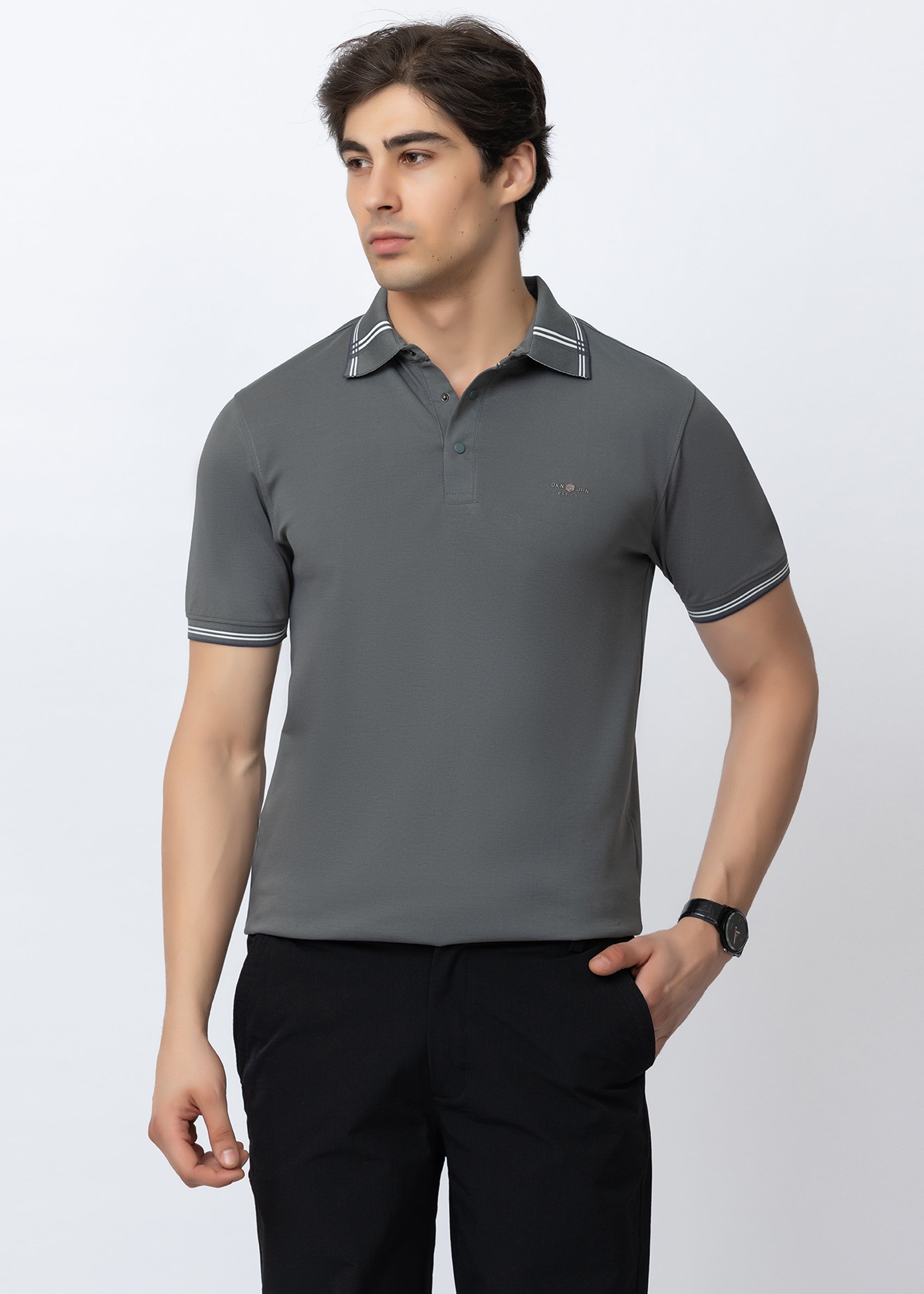 SEA GREEN Tipped Collar Polo T-Shirt
