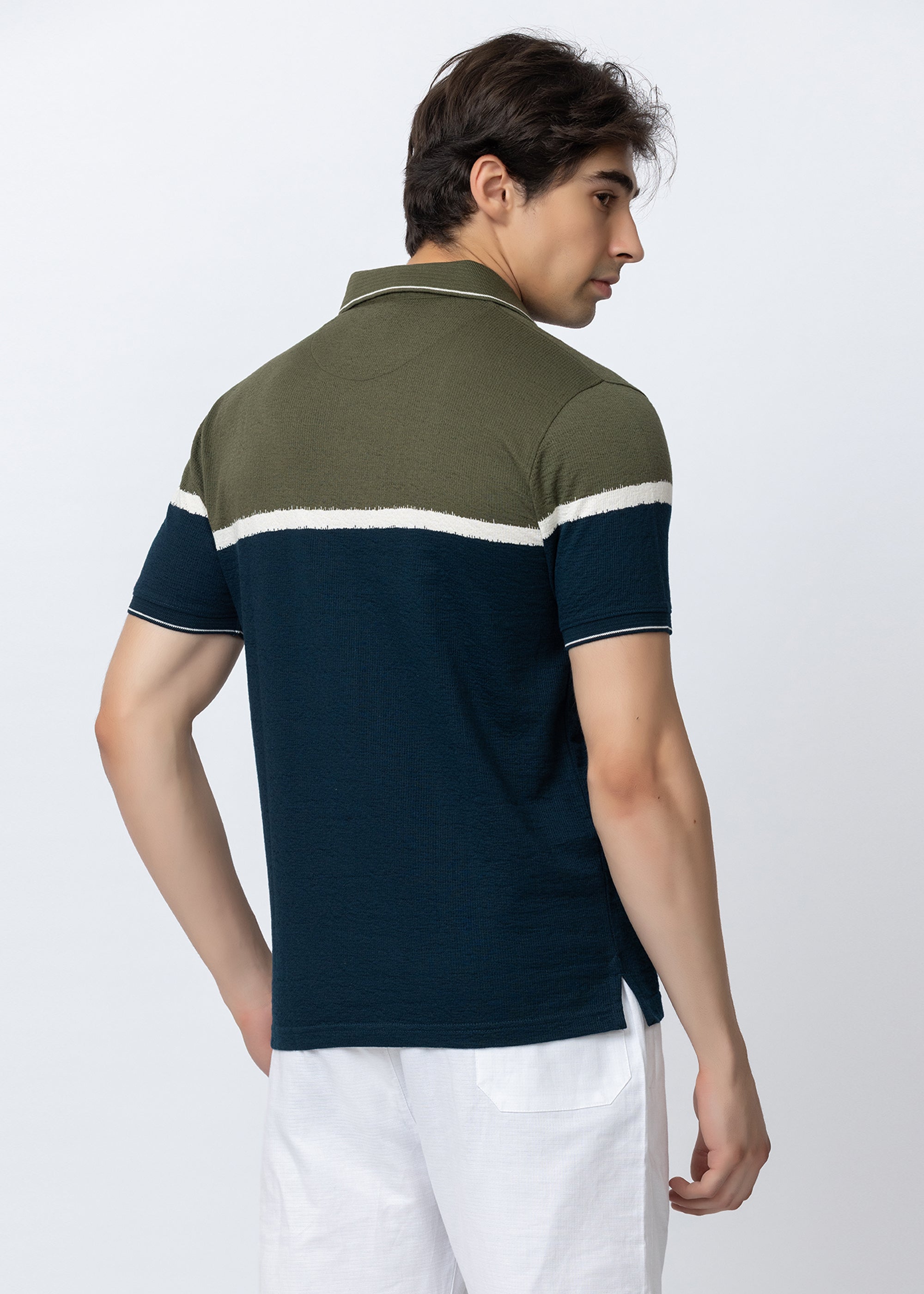 OLIVE color block KNIT POLO SHIRT