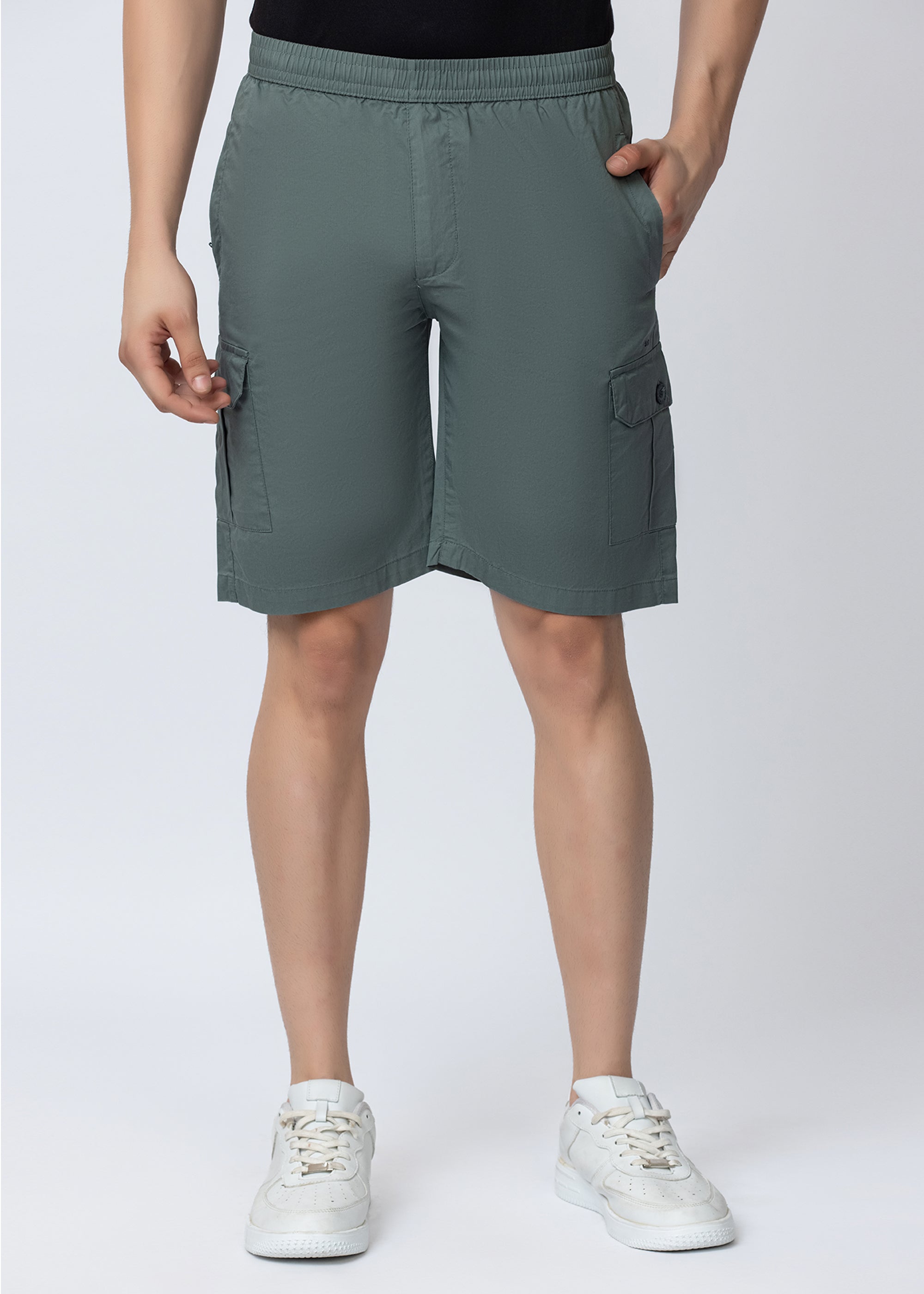 OLIVE SOLID COTTON UTILITY SHORTS