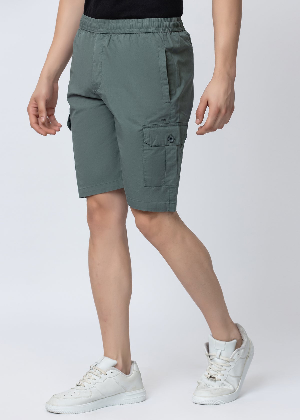 OLIVE SOLID COTTON UTILITY SHORTS