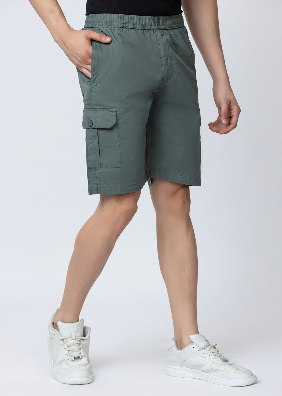 OLIVE SOLID COTTON UTILITY SHORTS