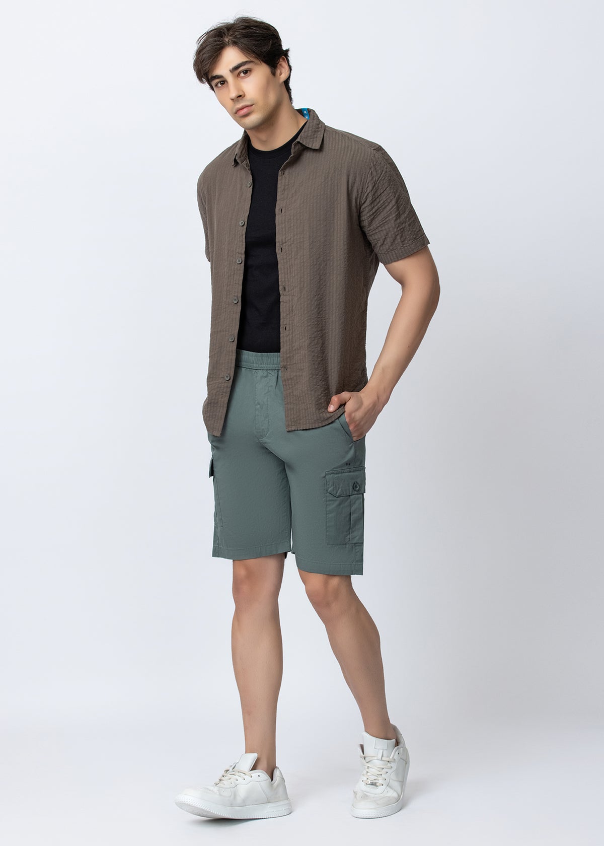 OLIVE SOLID COTTON UTILITY SHORTS