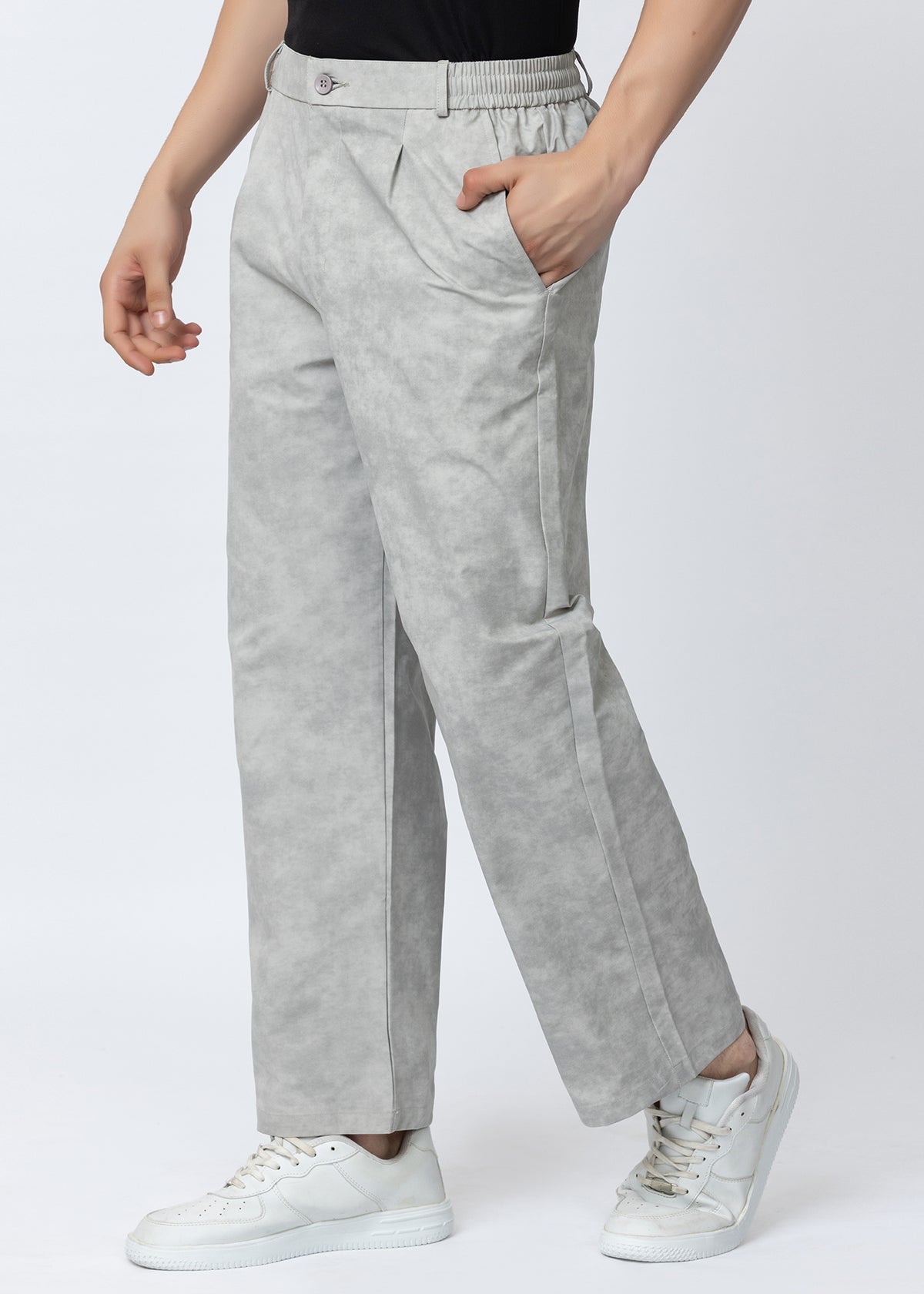 GREY COMFORT FIT PRINTED PANT