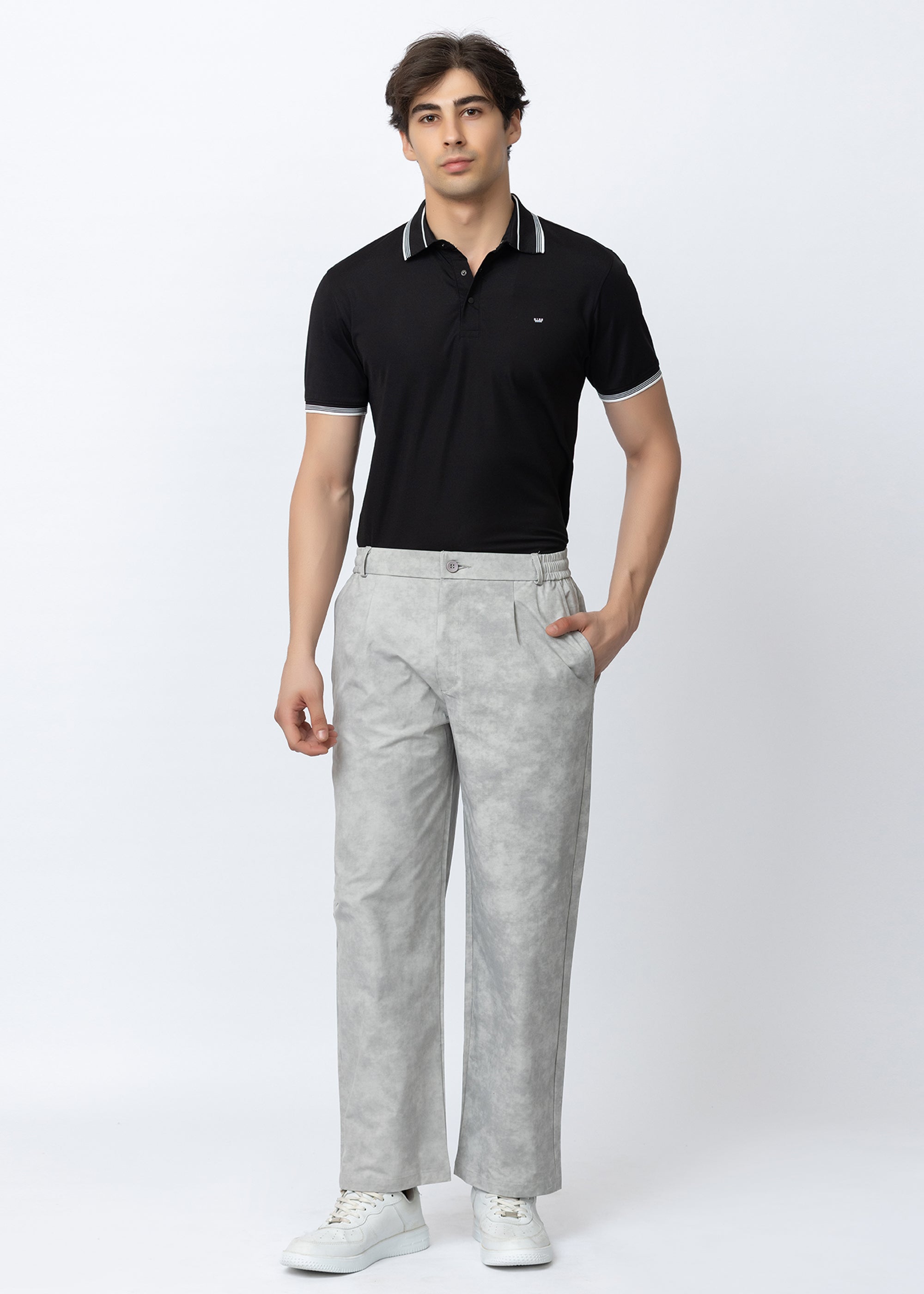 GREY COMFORT FIT PRINTED PANT